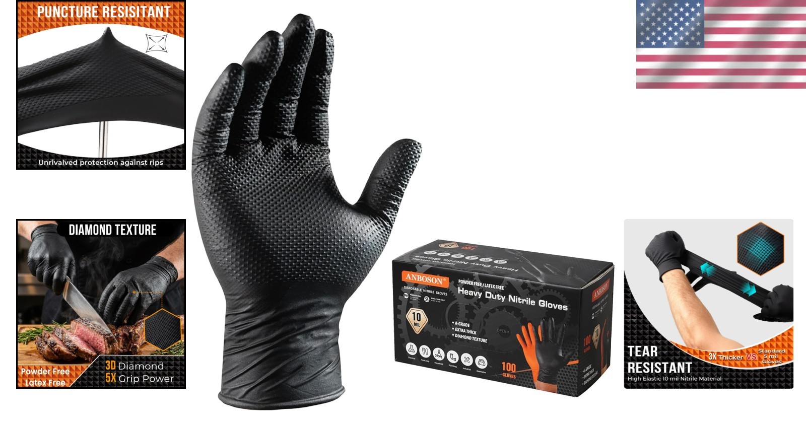 Diamond Textured Grip Nitrile Gloves – 10 Mil Thickness, Heavy Duty, Medium Size