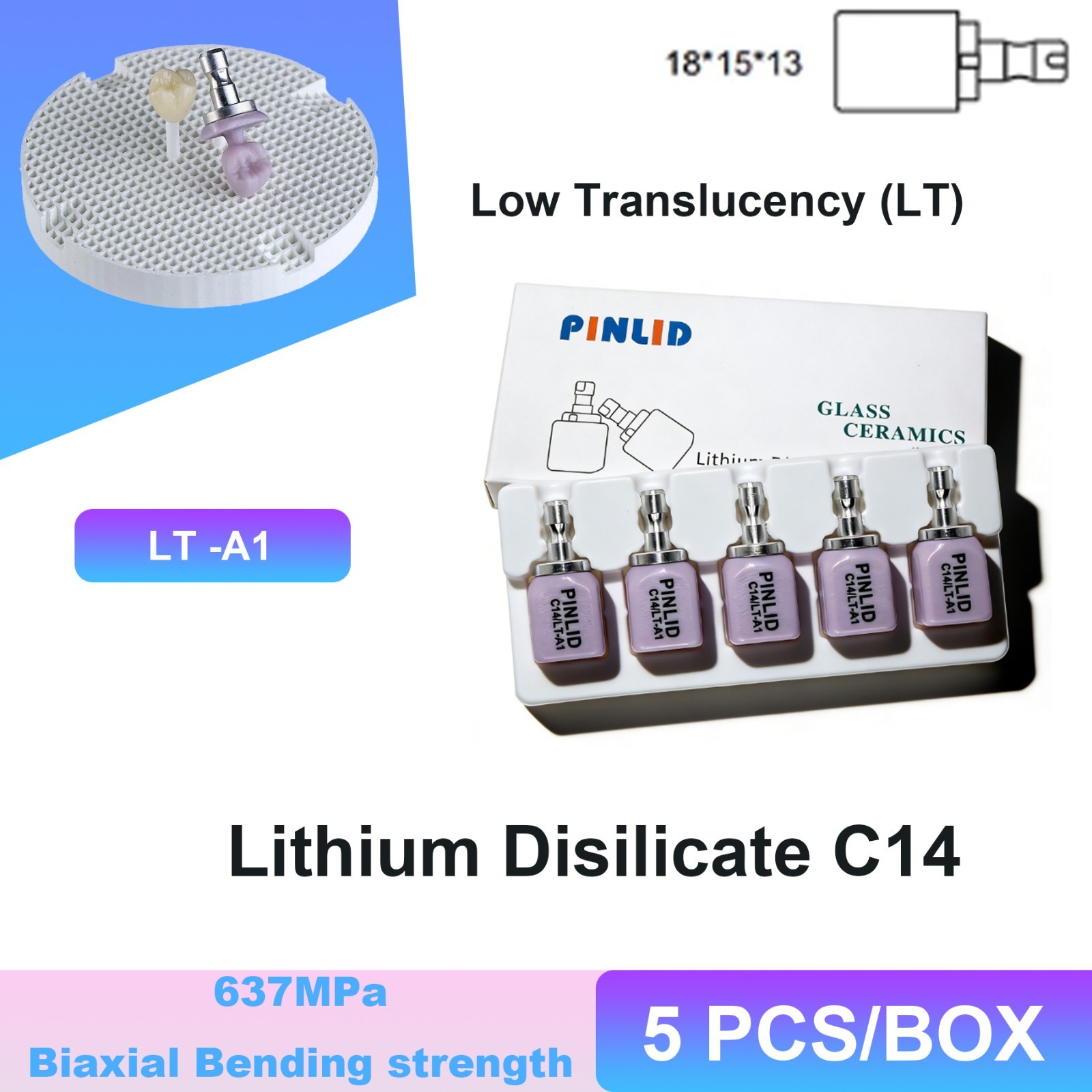 5Pcs LT C14 Dental Emax CAD CAM Glass Ceramic Blocks Lithium Disilicate CEREC
