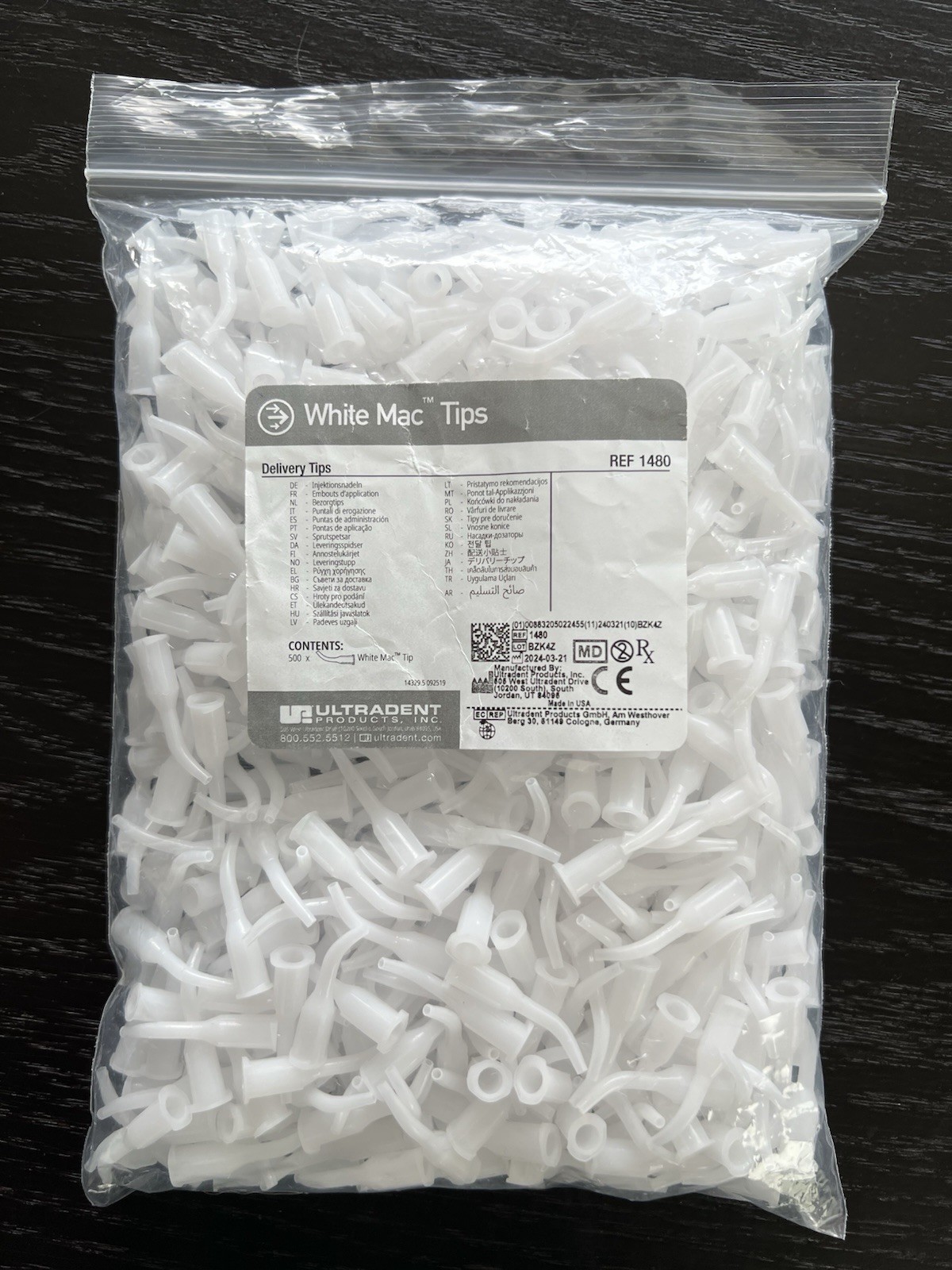 WHITE MAC TIPS,500/PK. DISPENSES LARGE VOLUMES. 1480-ULTRADENT
