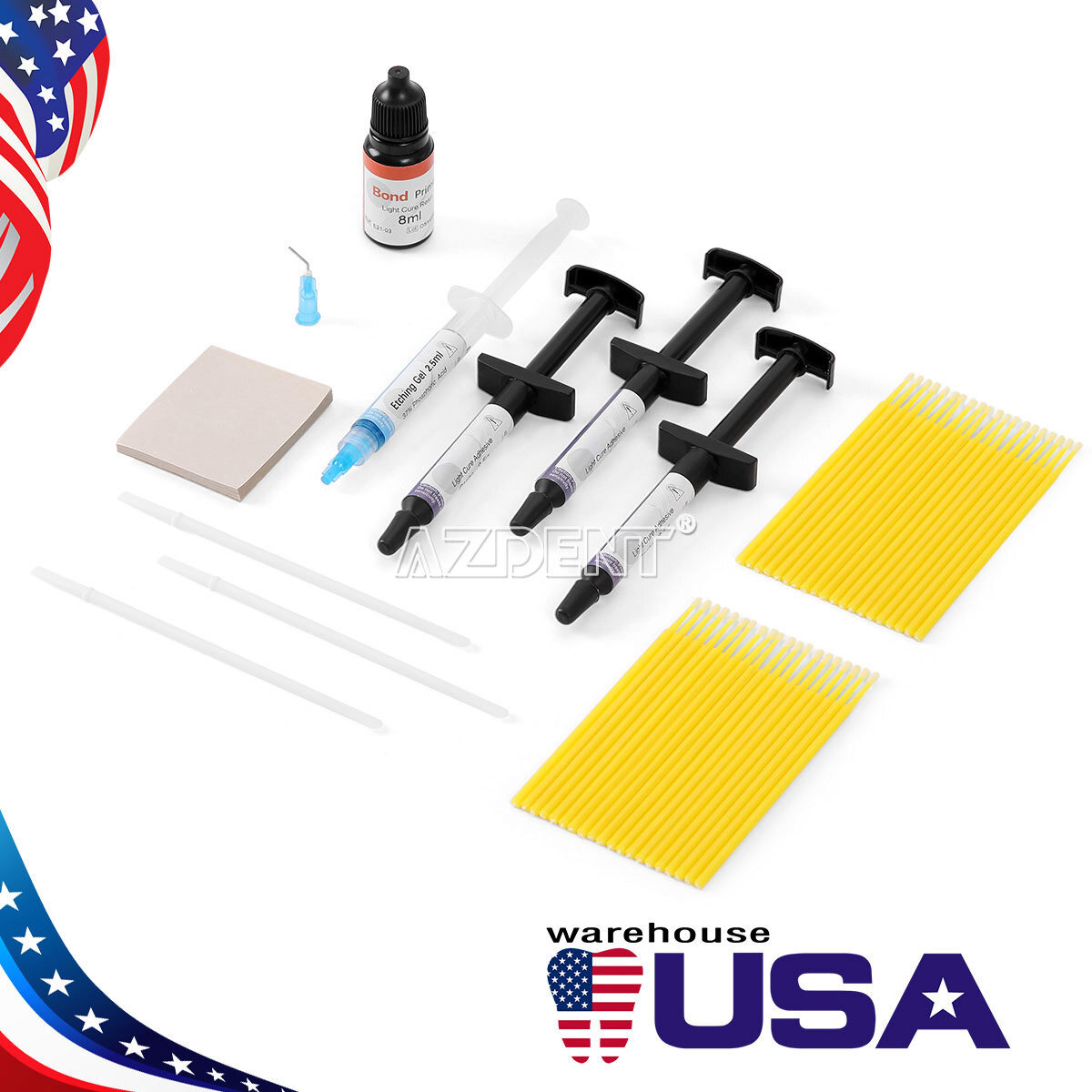 Dental Orthodontic Bonding System Adhesive paste Syringes Light Cure Brushes Kit
