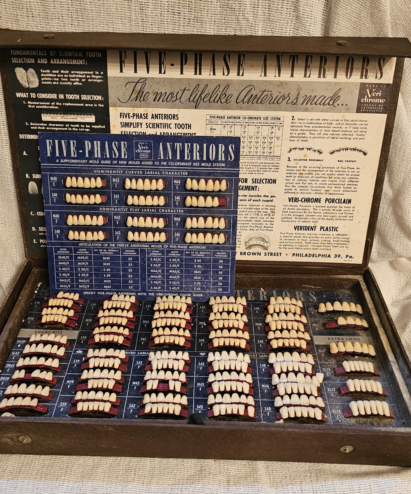Denture Tooth Five Phase Anteriors Mold Guide Dental Lab -Vintage Veri chrome