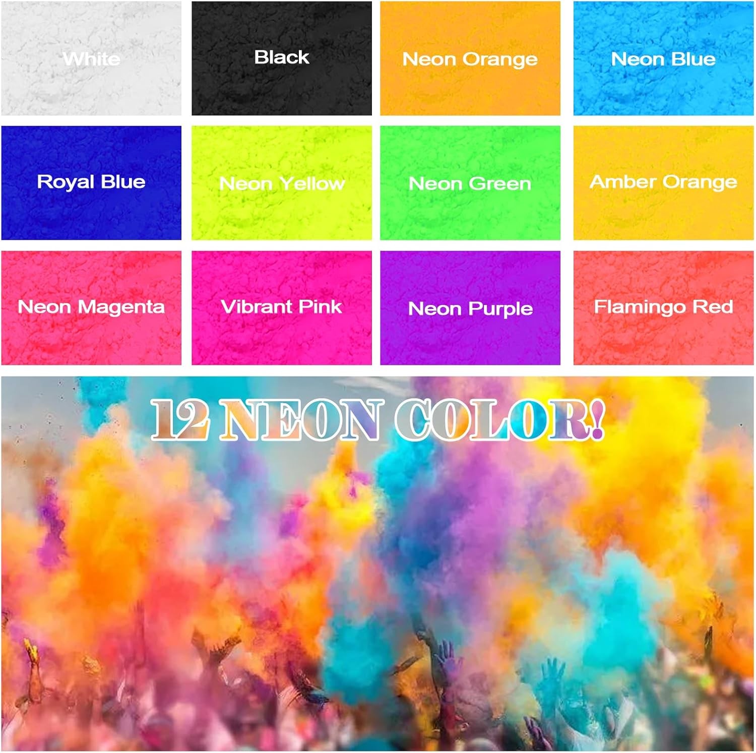 12 Colors (Black, White, Green, Blue, Royal Yellow, Orange, Amber Magenta,…