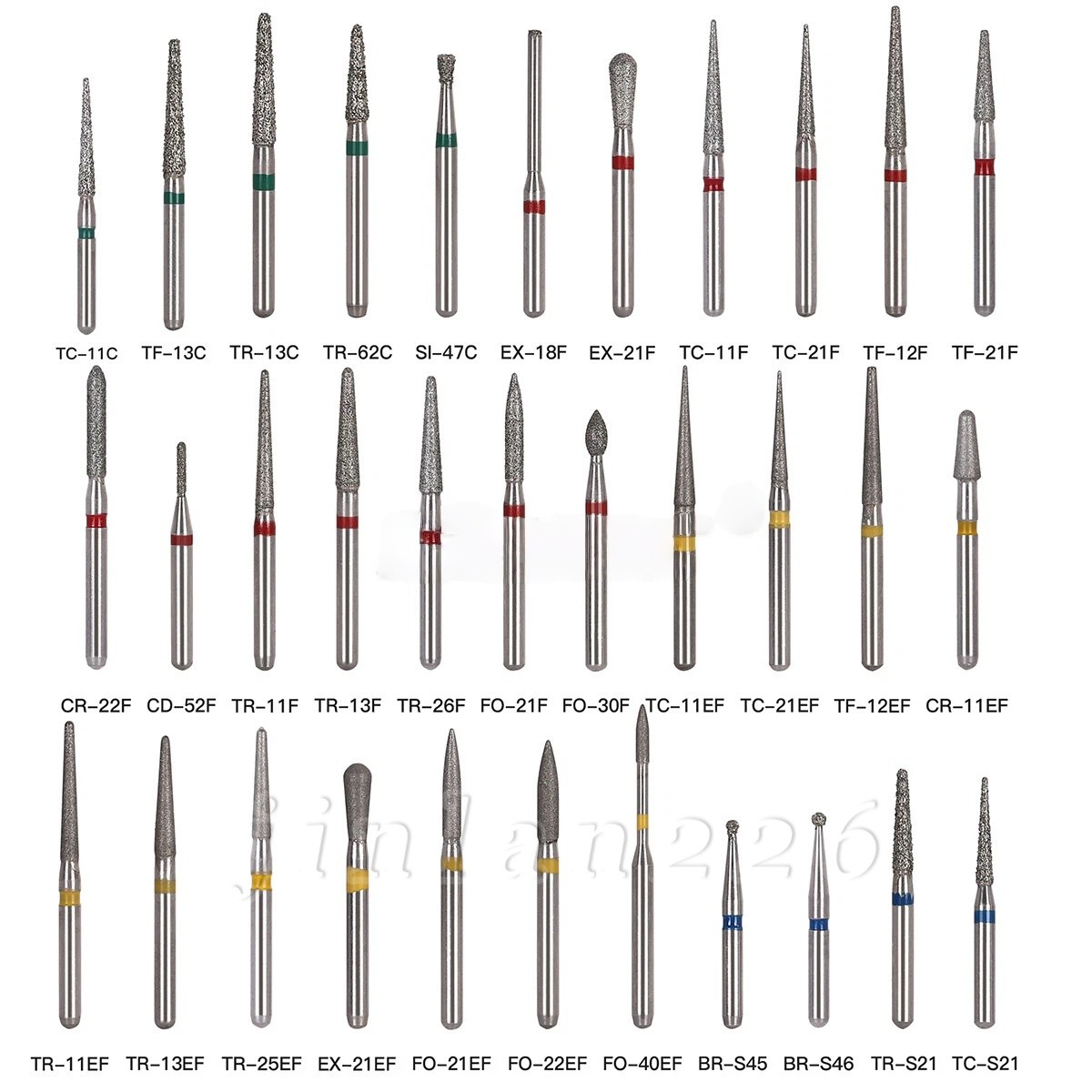 100 Types Dental FG Diamond Burs For High Speed Handpiece Friction Grip 50pcs