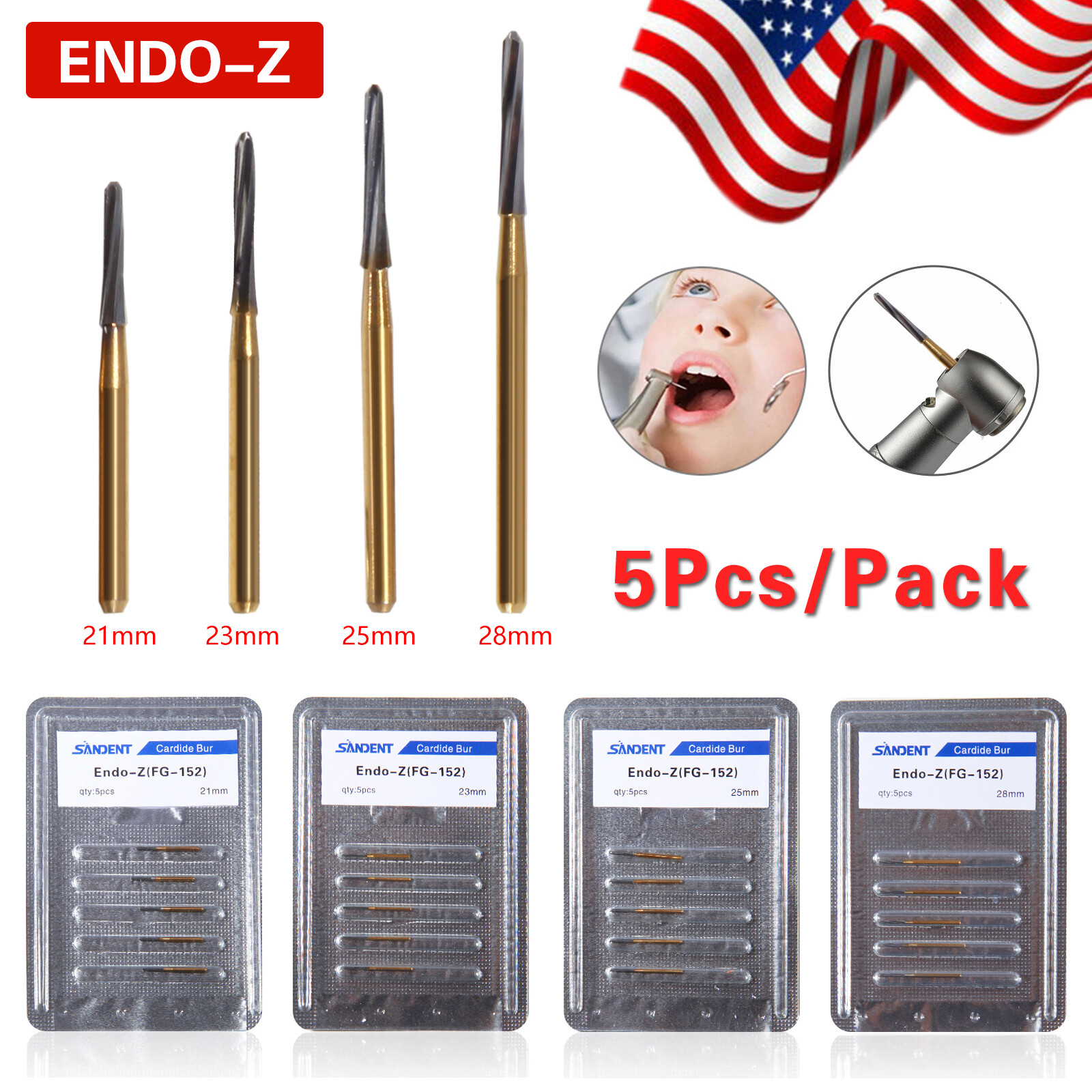 Dental Endo-Z Bur Carbide Tungsten Surgical Cutter Burs 23-28mm 5pcs/pack MD