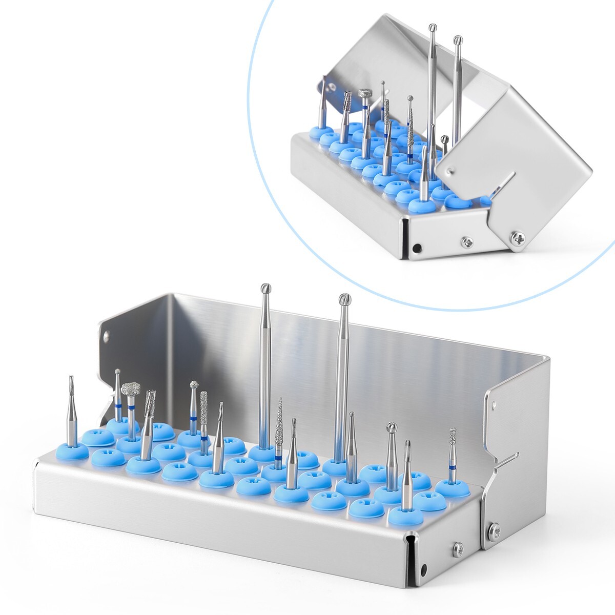 8/30Holes Bur Dental Burs Disinfection Autoclave Stand Holder Block Case Steel