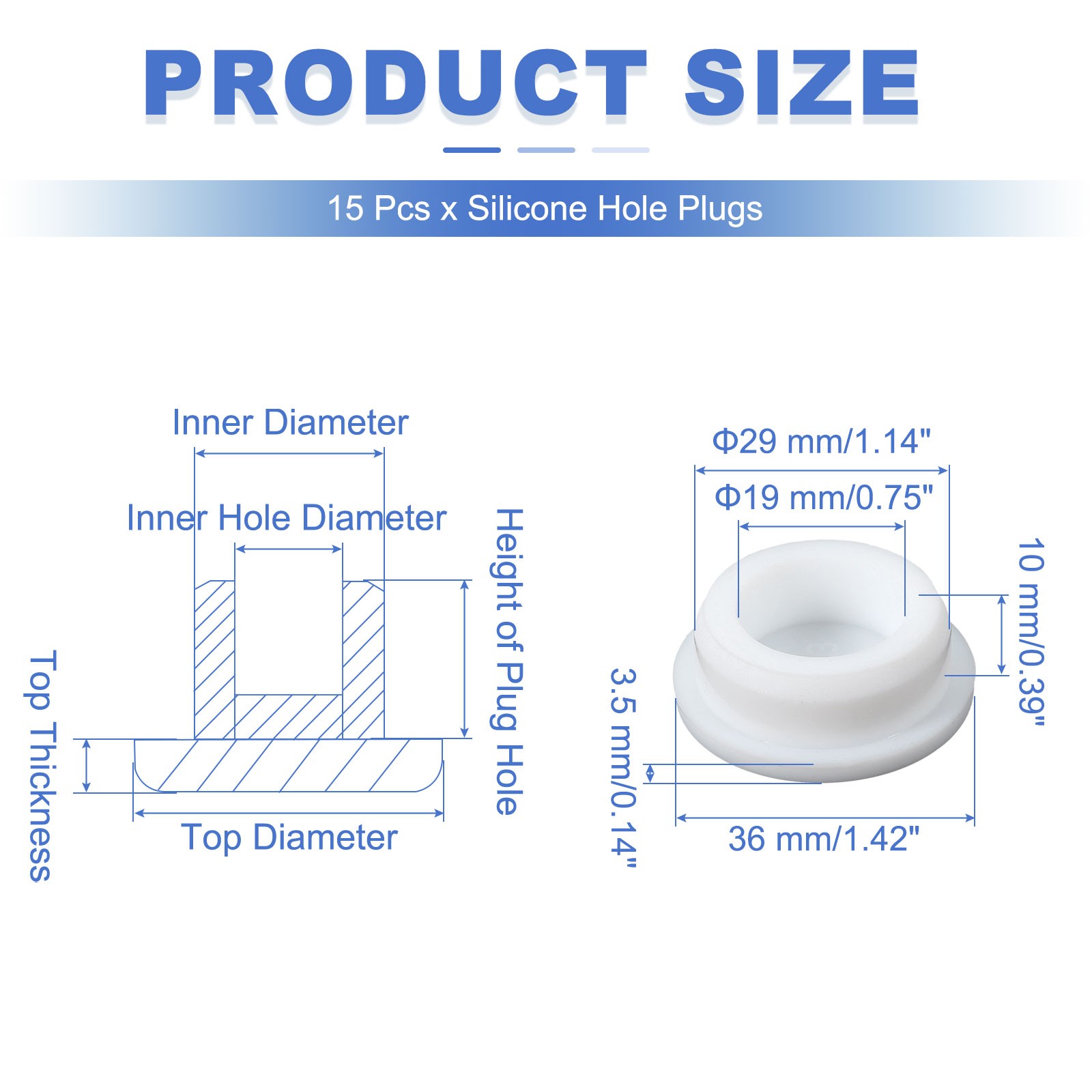 15 Pcs t Shaped Silicone Stopper, Dia 28 Mm/1.1″ Rubber Plugs, White