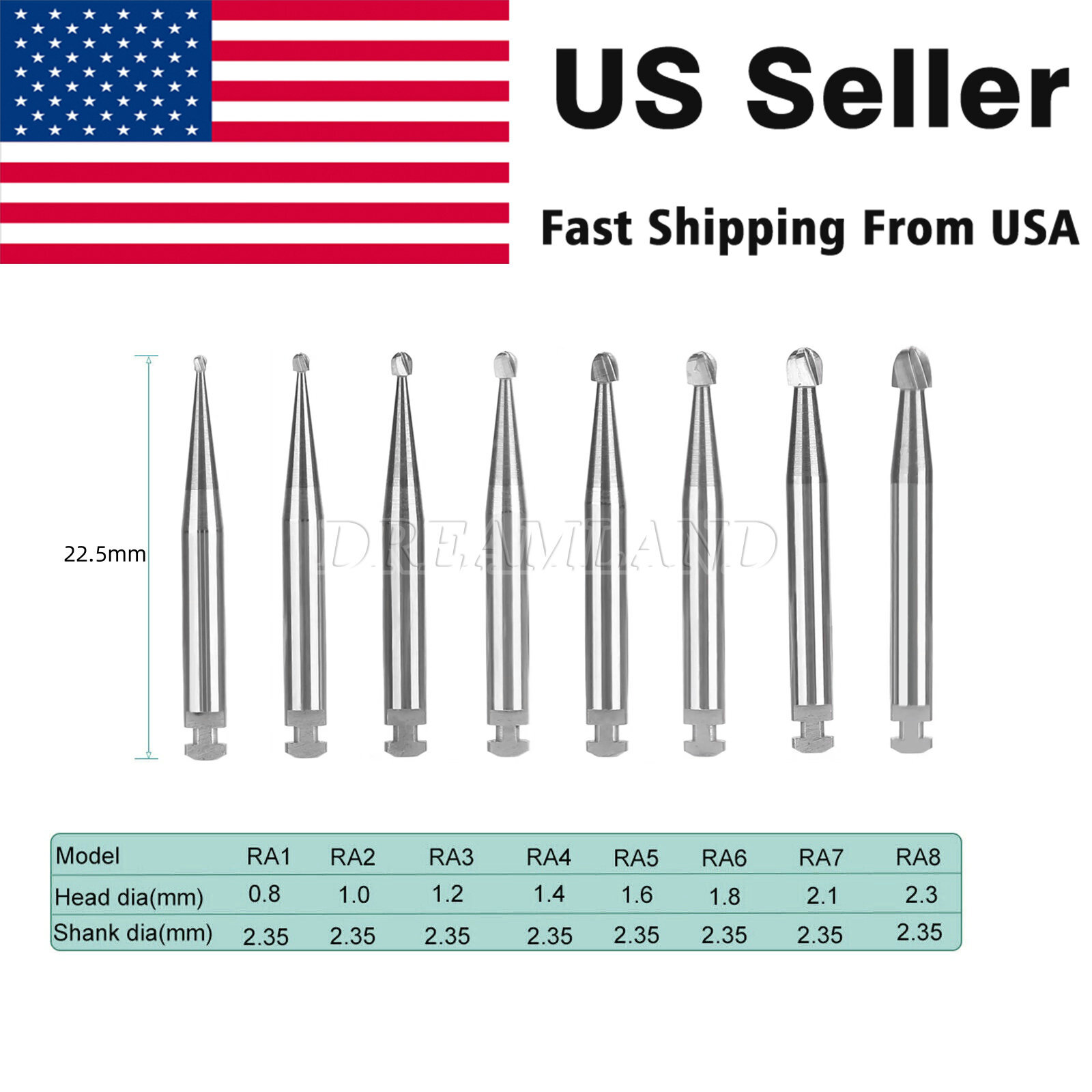 5 Pcs/Pack Dental RA Round Carbide Bur For Slow Speed Latch Type RA 1#-8# Choose