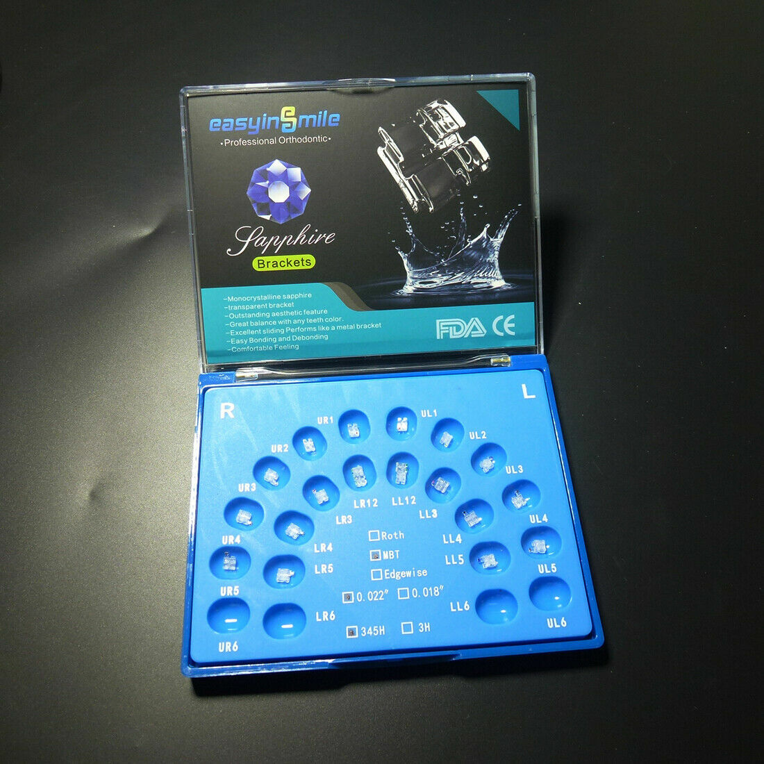 Orthodontic Monocrystalline Sapphire Ceramic Bracket MBT/ROTH 0.22 345Hook 20Pc