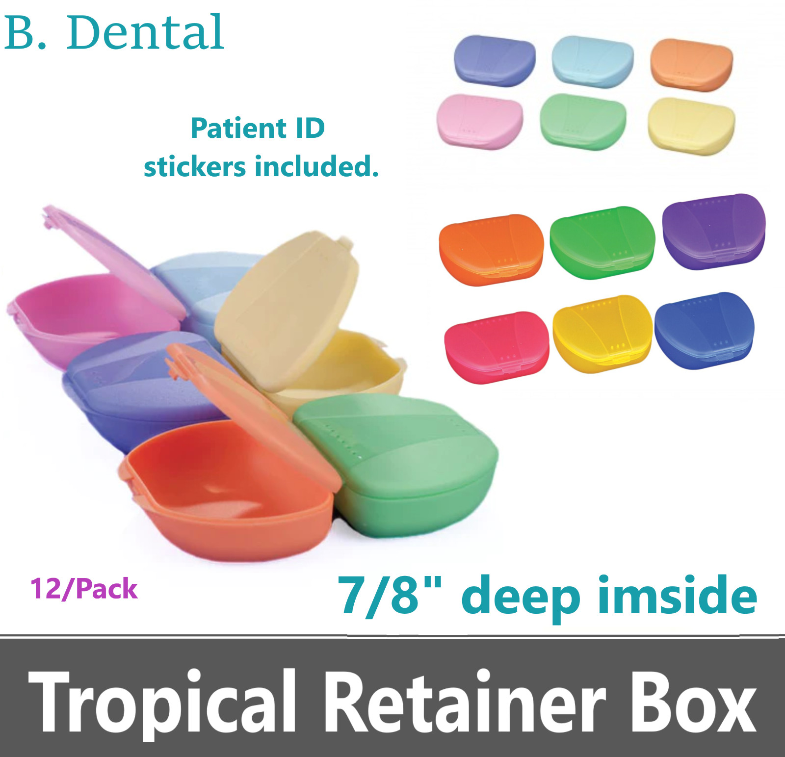 12 /Bx Dental Ortho Retainer Boxes Denture Case, Mouthguard Containers Box
