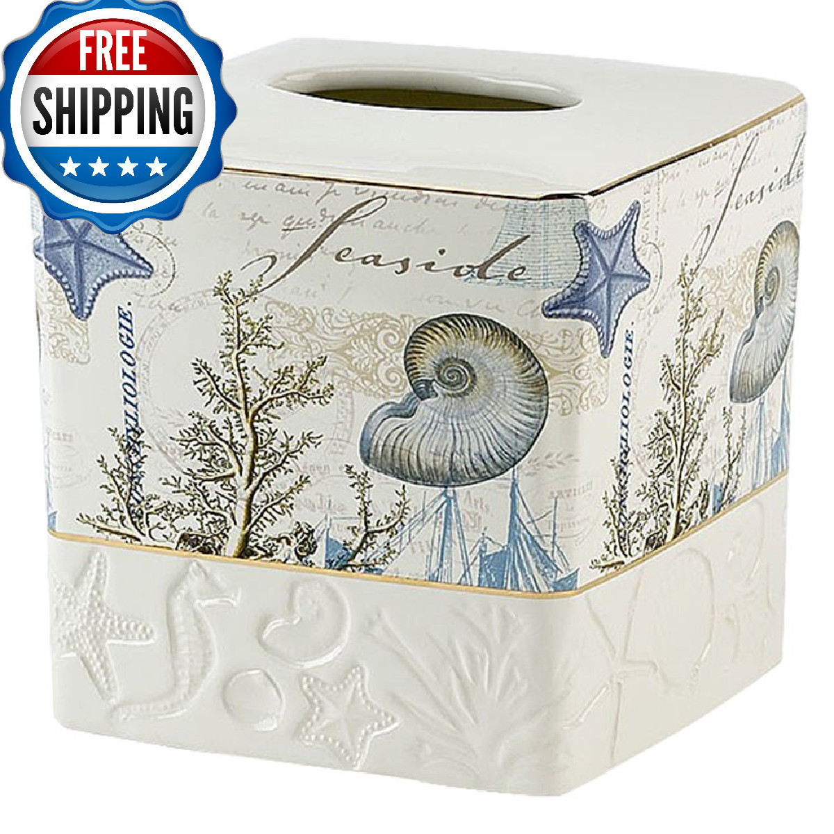 Avanti Antigua Nautical Tissue Box Cover, Guest Bathroom Essentials, Seascape