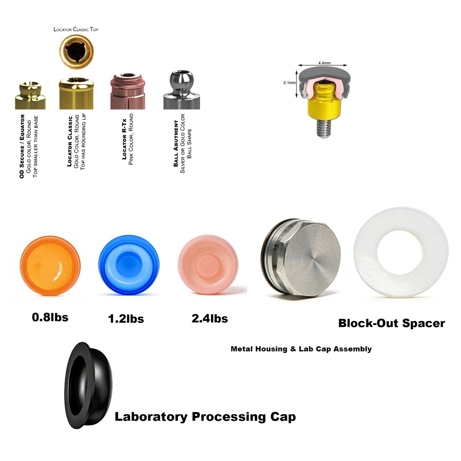 US Dental Replace Male Cap Inserts for Locator Abutment fit Ø4.5mm Metal Housing
