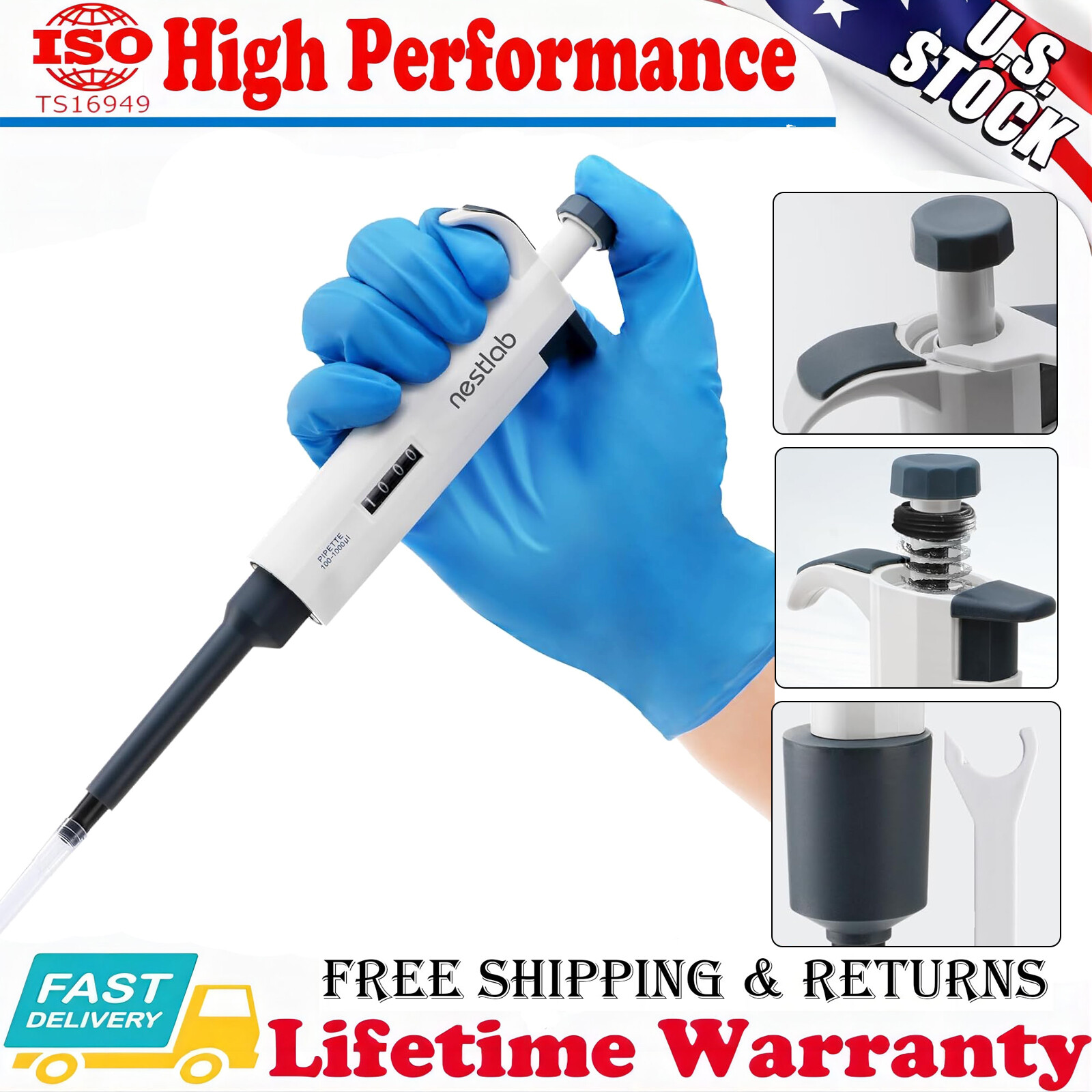 1-10ml Single-Channel Adjustable Pipettes Manual Micropipette High Accurate USA