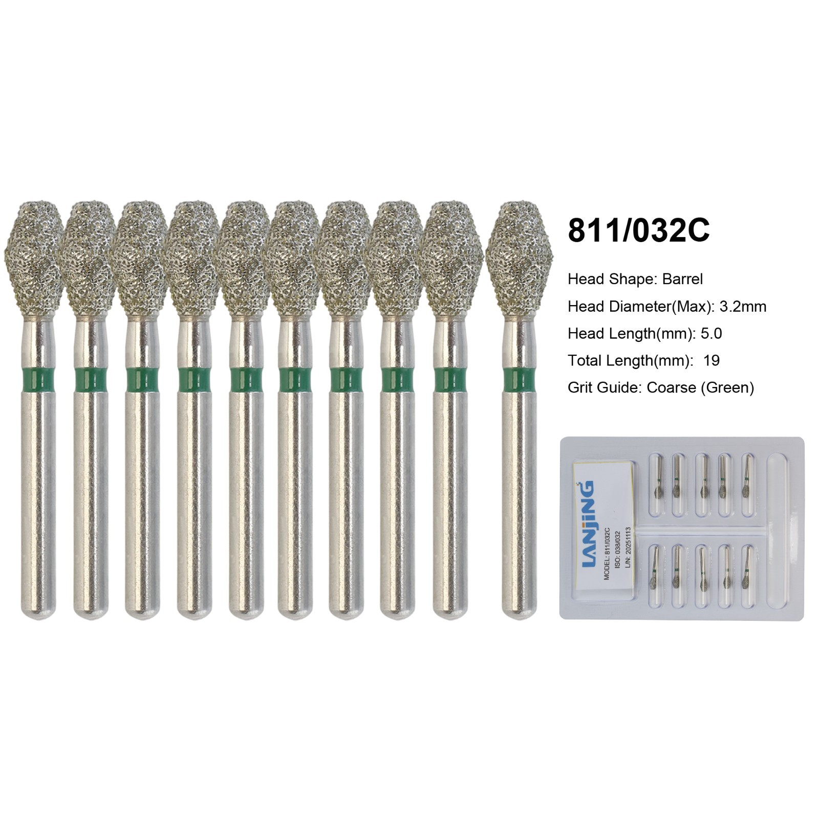 Dental Bur Diamond Burs FG High Speed Round End Taper Cylinder Football Barrel