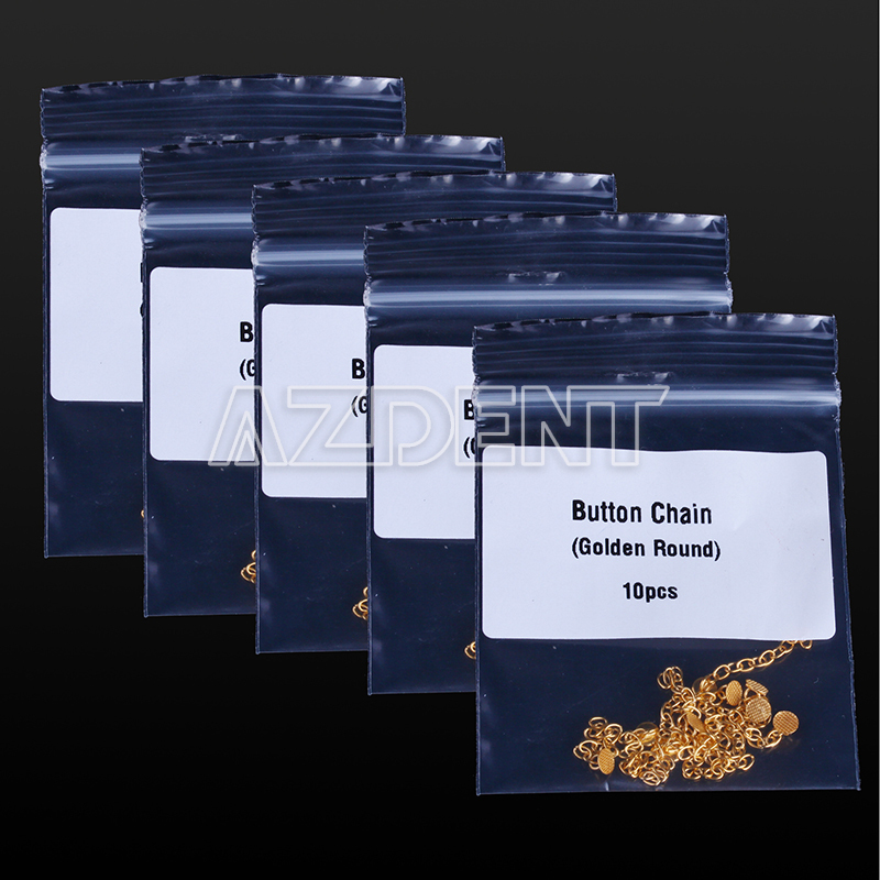 Dental Ortho Traction Chain Round Buttons with Chain Gold Plated 10 Pcs AZDENT