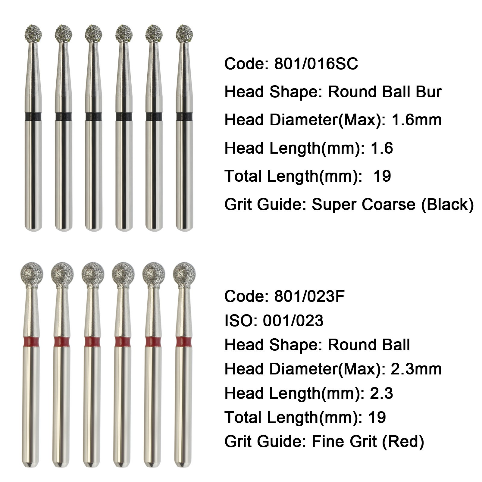 Dental Diamond Burs 801/801L Muti-use FG Round Ball Bur For High Speed Handpiece