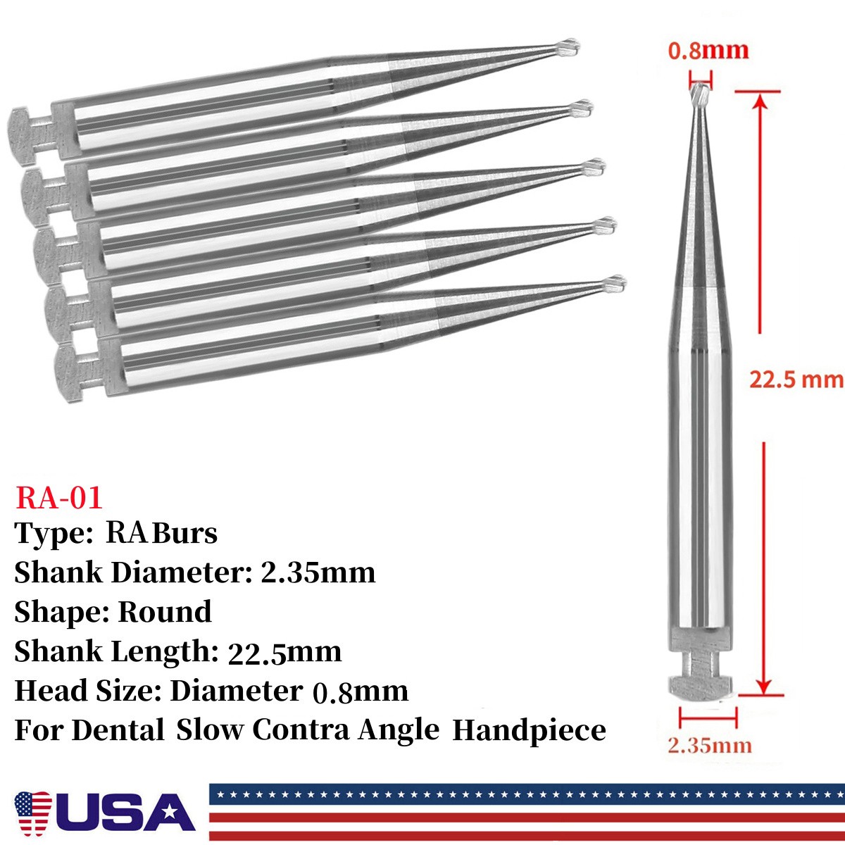 Dental Round Latch Carbide Bur RA1 Midwest RA Drills For Slow Speed Handpiece
