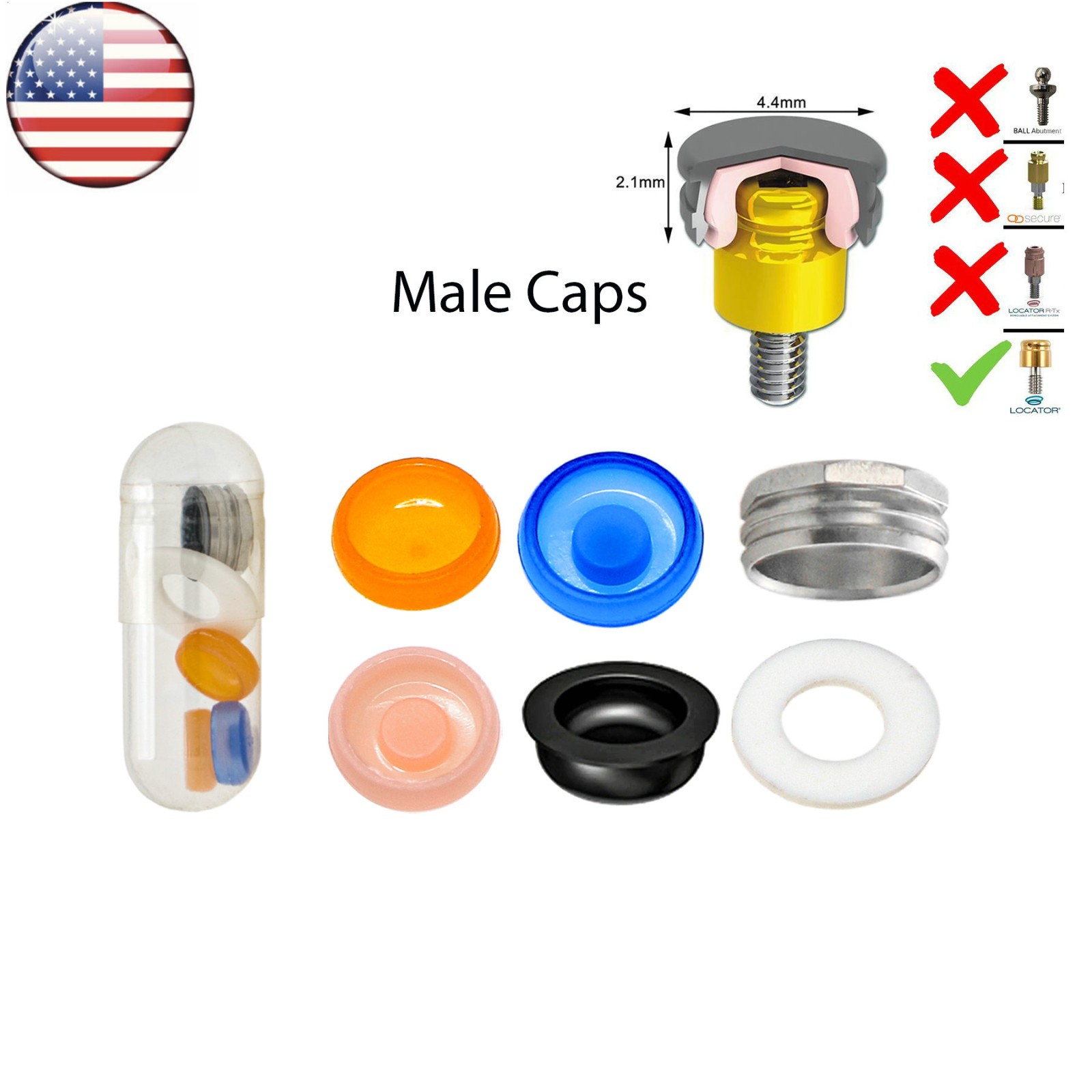 Dental Attachment Abutment Male Cap Tool fit Zimmer Removable PAØ3.5mm/4.5mm