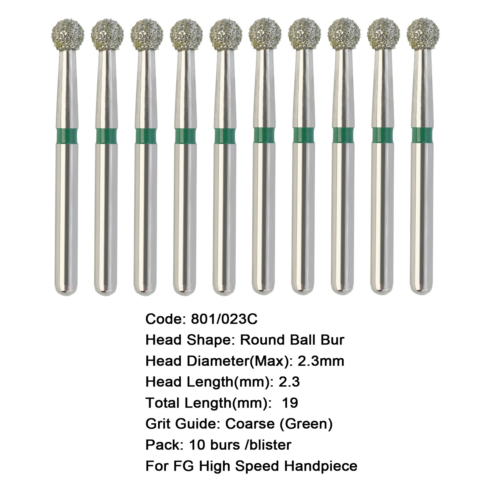 Dental Diamond Burs 801/801L Muti-use FG Round Ball Bur For High Speed Handpiece