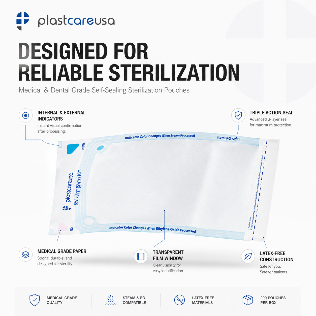 5.25″ x 10″ Self-Sealing Sterilization Pouches for Autoclave (Choose Quantity)
