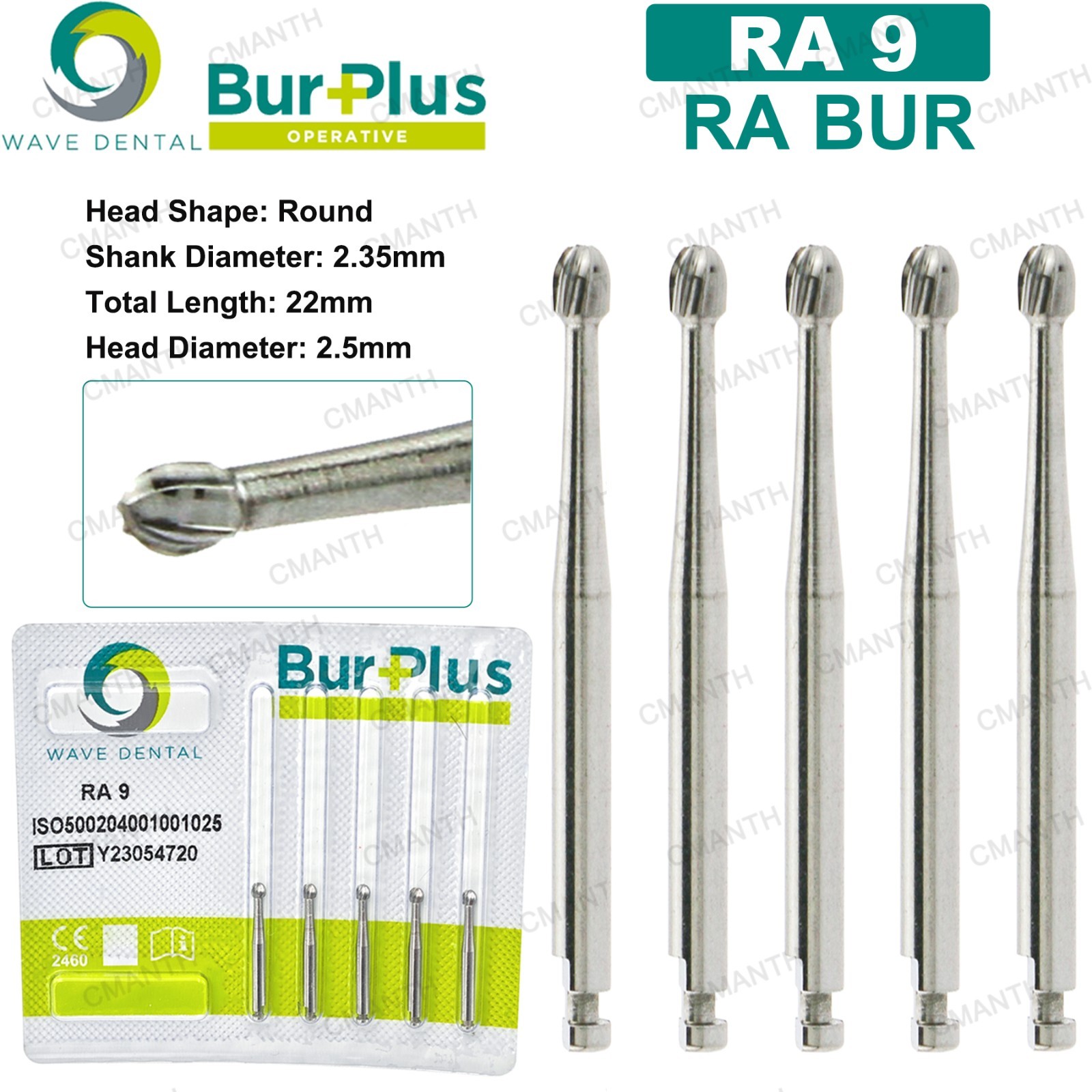 WAVE Tungsten Carbide Burs Dental Round Latch Carbide Bur RA 1-10 For Slow Speed
