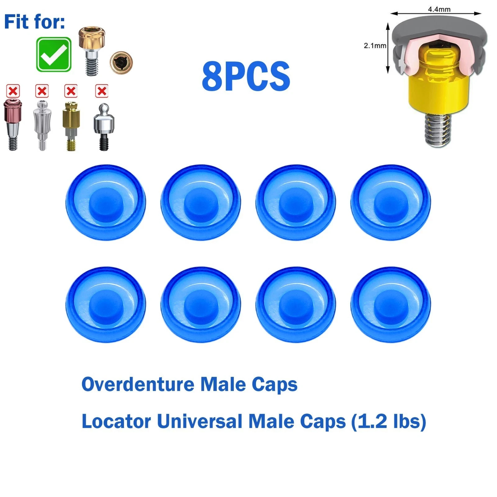 US 8Pcs Dental Overdenture Retention Caps For Implant Locator Abutment Inserts