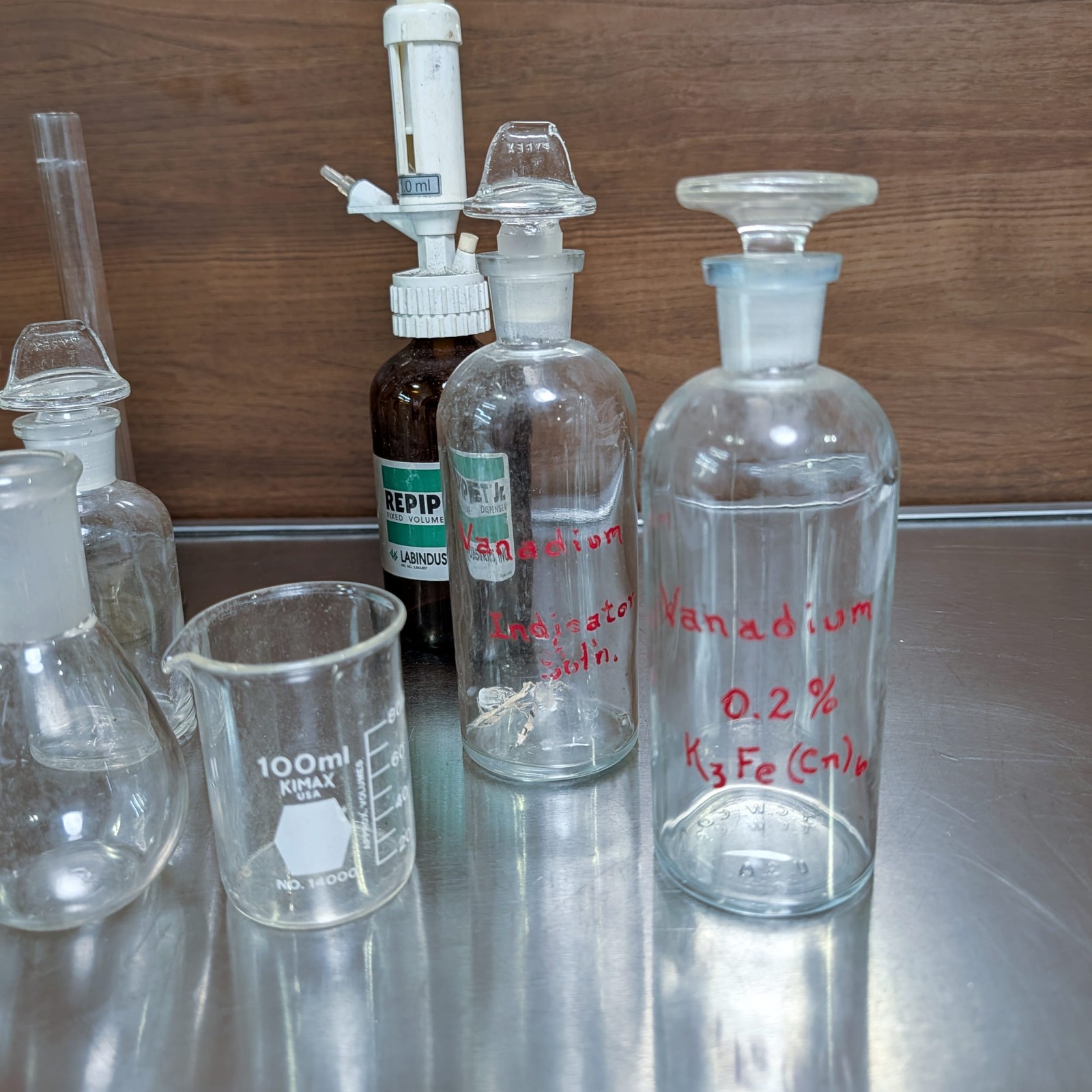 PYREX Kimax & Other Chemistry Laboratory Glass Jars Flasks Vintage Mixed Lot of