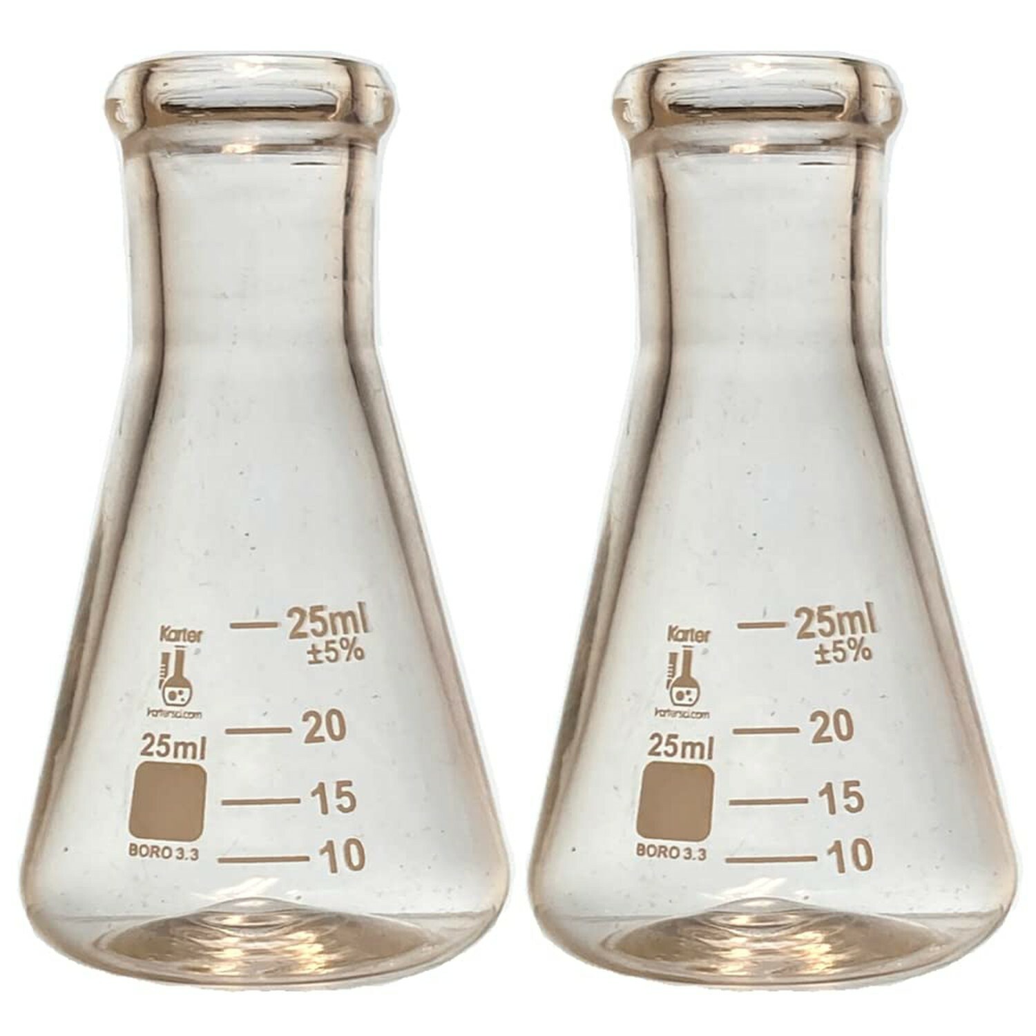 25ml Narrow Mouth Erlenmeyer Flask, 3.3 Borosilicate Glass (Pack of 2)
