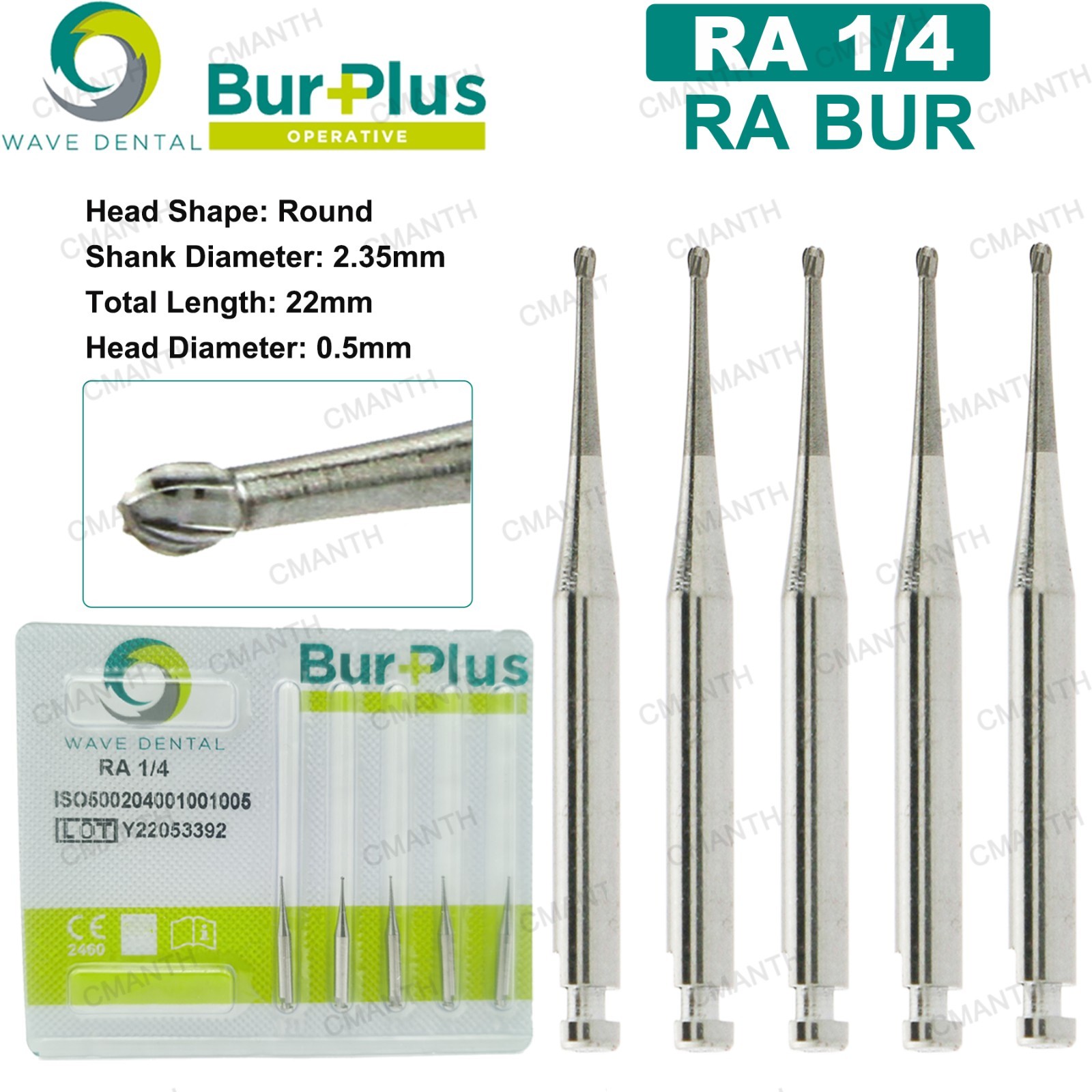 WAVE Tungsten Carbide Burs Dental Round Latch Carbide Bur RA 1-10 For Slow Speed