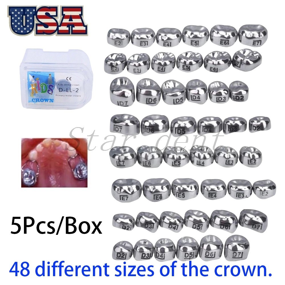 Dental Kids Primary Molar Crowns Stainless Steel Pediatric crown 48 Sizes USA