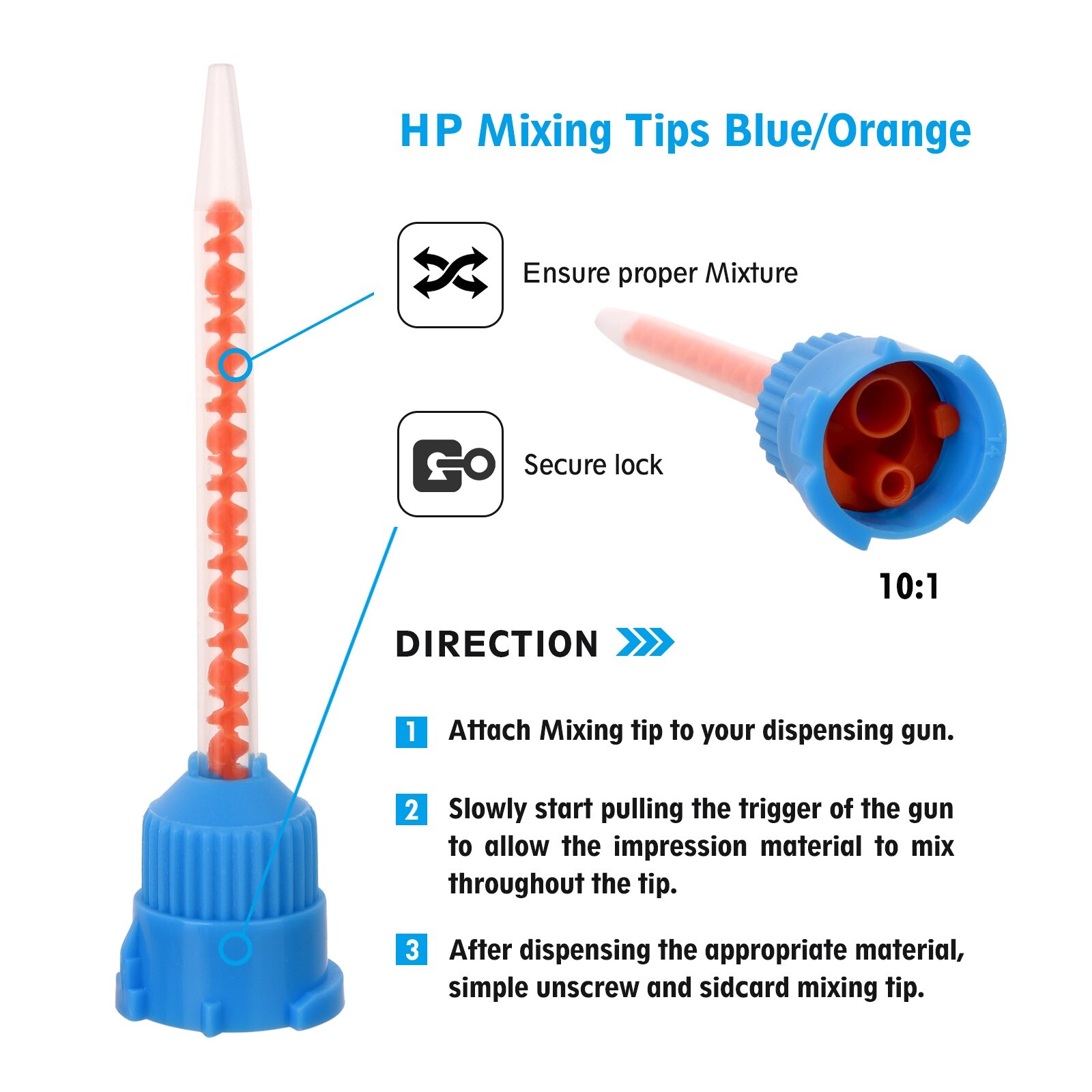 OneMed Dental Mixing Tips for Impression Temp Crowns Material (10:1) 50Pcs/Bag