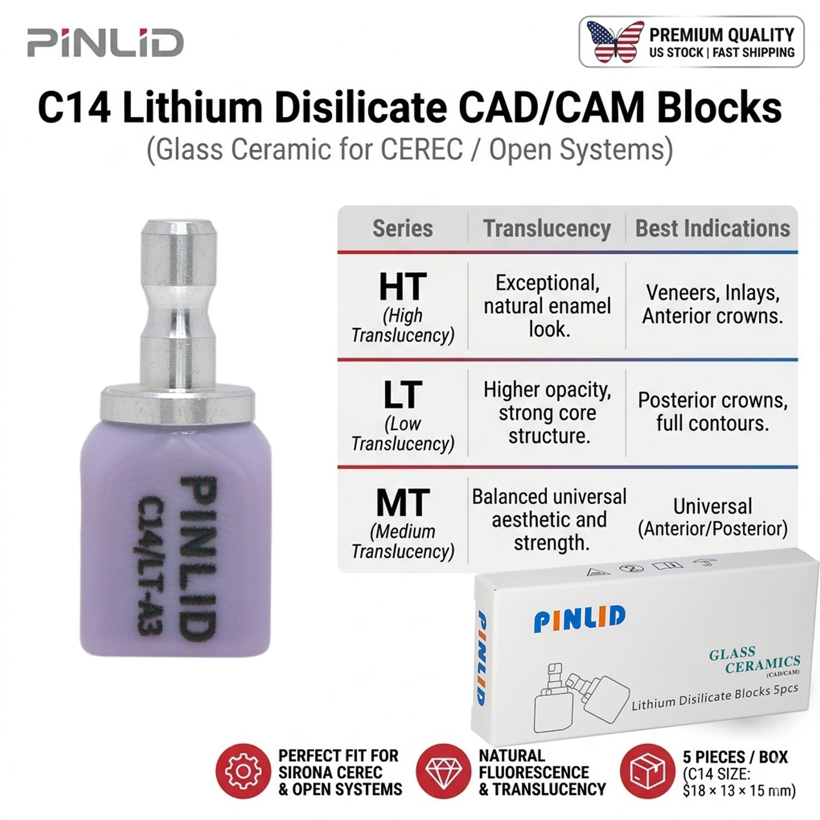 C14 B40 A16 Lithium Disilicate Glass Block for CEREC inLab Dental Restoration