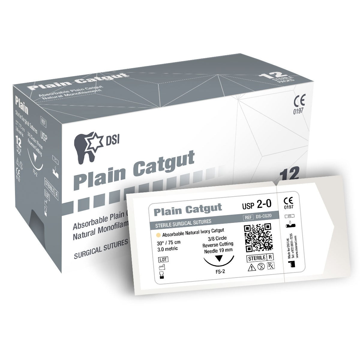 Plain Gut Sutures, 3/8″ Reverse Cutting, FS-2, 3/0, 12/Box, 30″