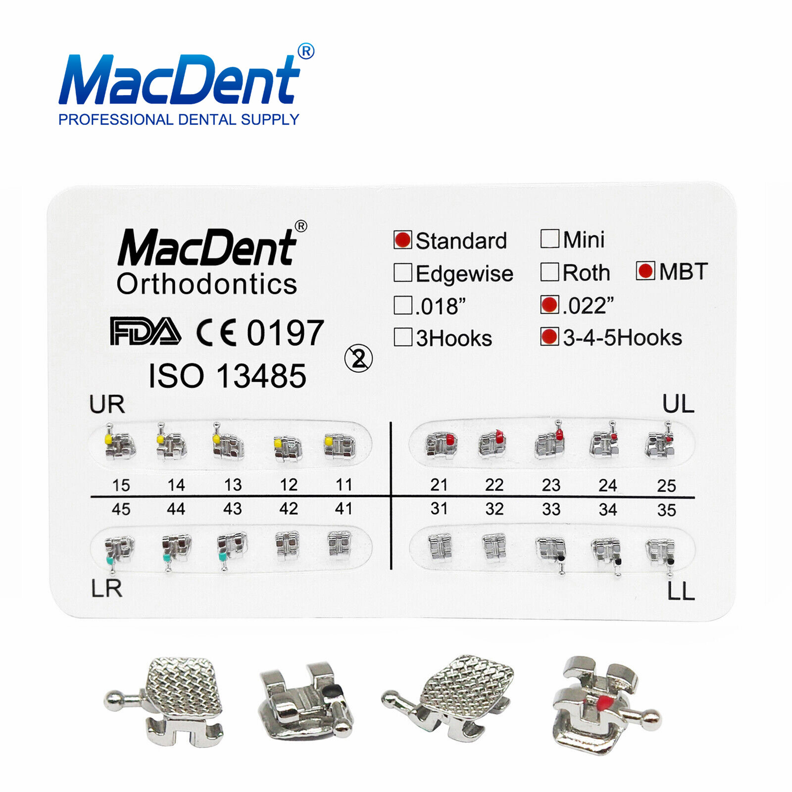 MacDent Orthodontic Dental Brackets Braces Mini Standard Roth MBT.022/.018 Hooks