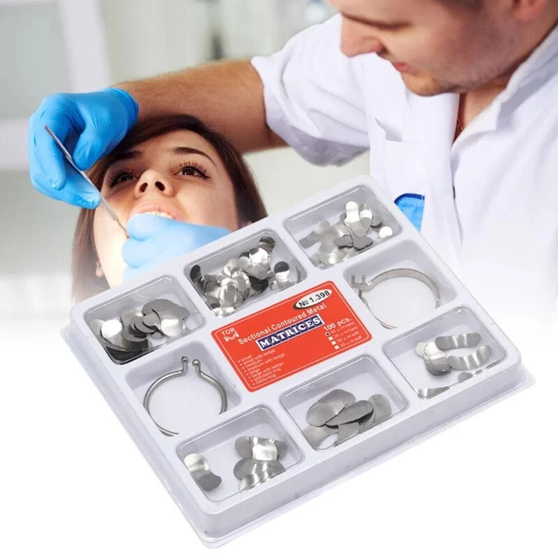 100pcs/Box Dentales Matrices Bandas de matriz de metal contorneadas se Dentista