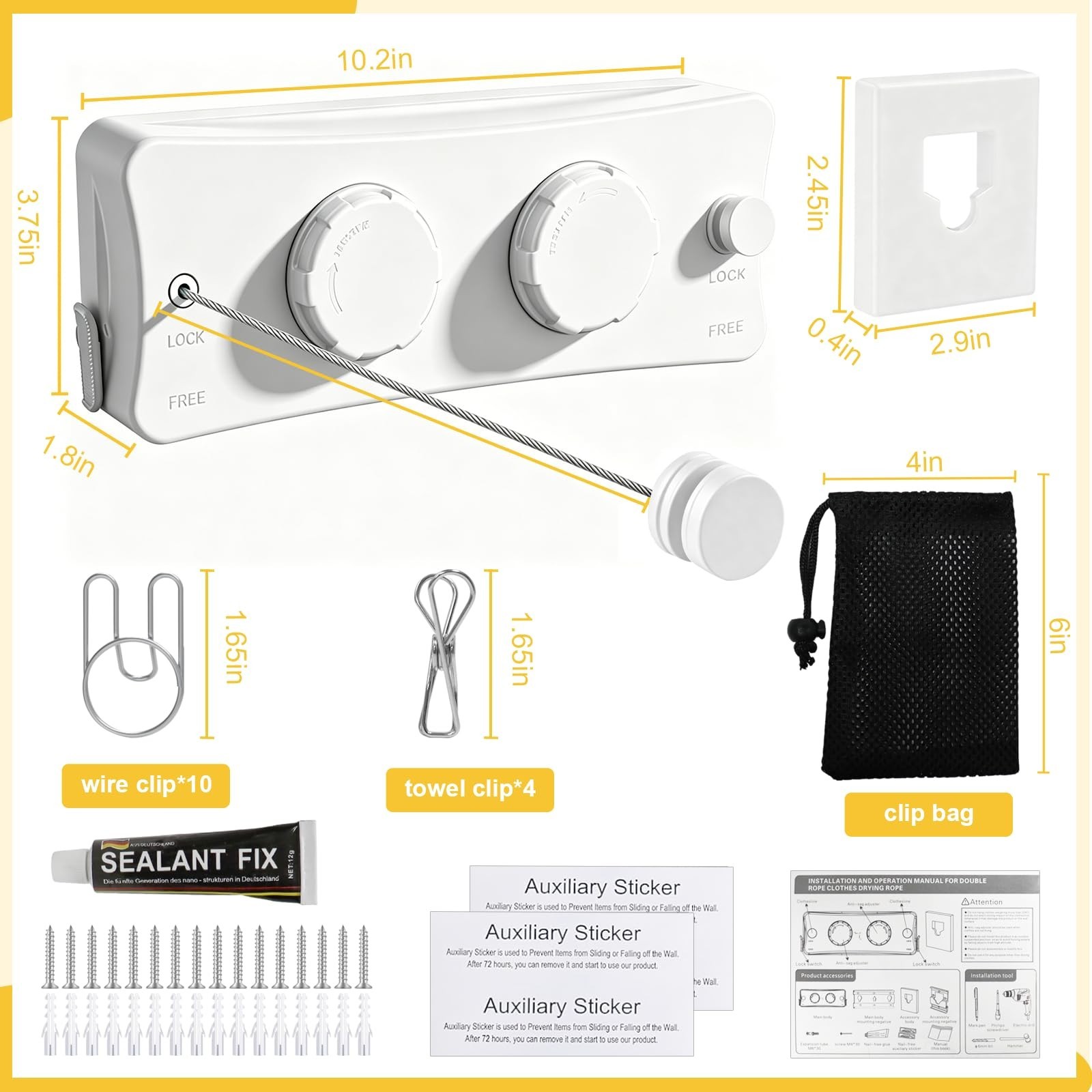 Retractable Clothesline 16.7ft, Heavy Duty Indoor/Outdoor Laundry Drying Line