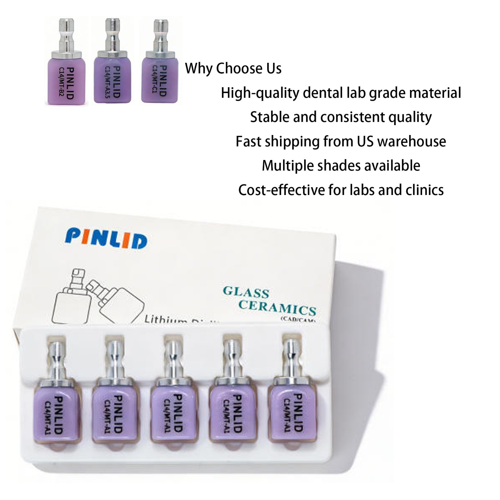US 5PCS C14 MT Dental Emax Glass Ceramic Blocks Lithium Disilicate CEREC CAD/CAM