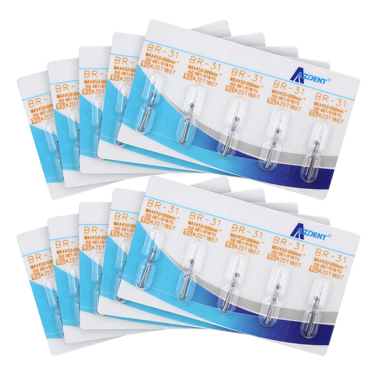 100 Types AZDENT Dental Diamond Burs High Speed Handpiece Friction Grip