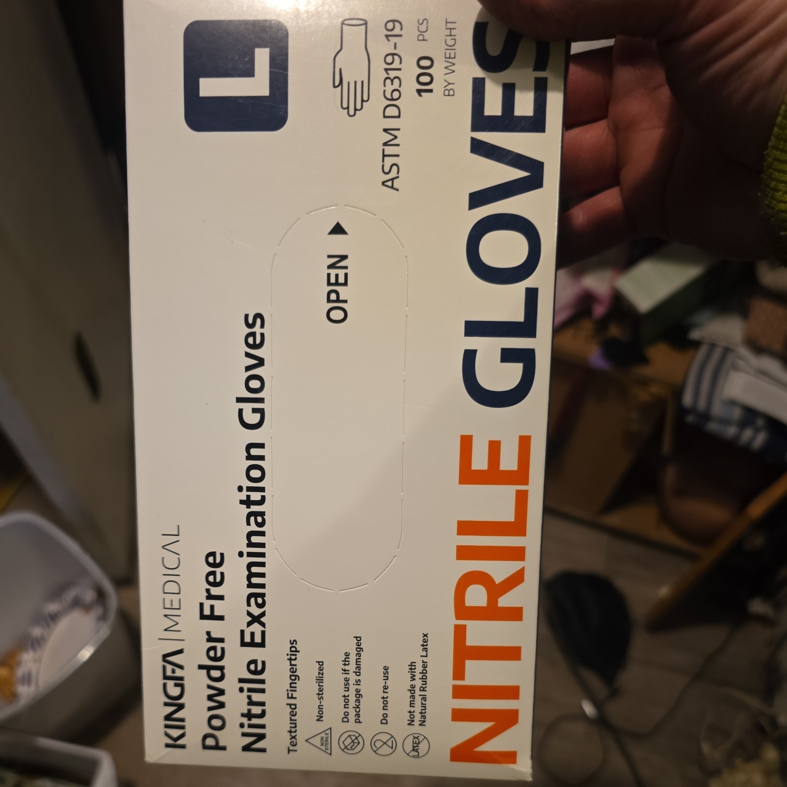 Kingfa lg Blue Nitrile Medical Gloves FDA Powder & Latex Free Disposable 3 mil .