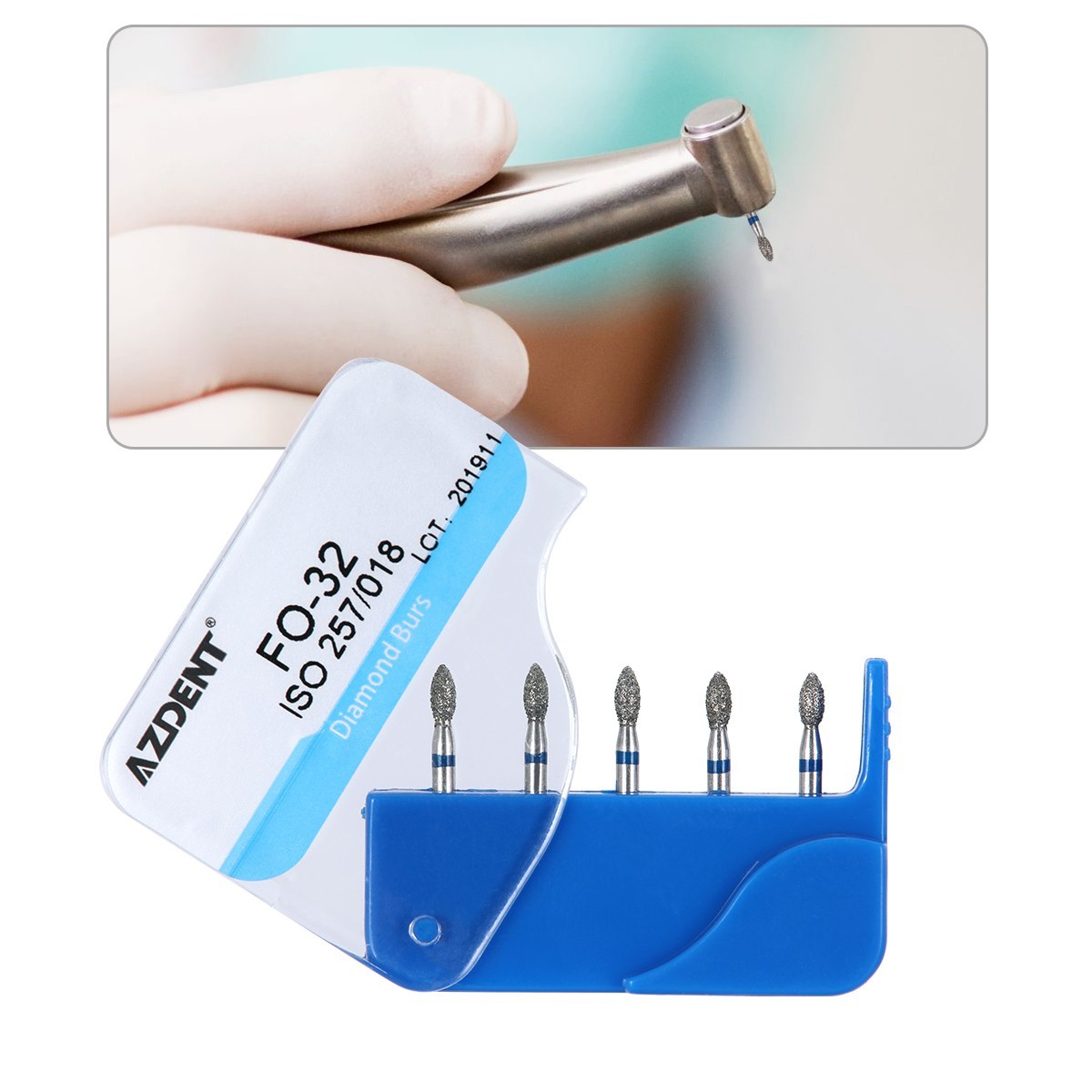 200pcs AZDENT Dental Diamond Burs Medium FG 1.6MM F High Speed Handpiece 20Types