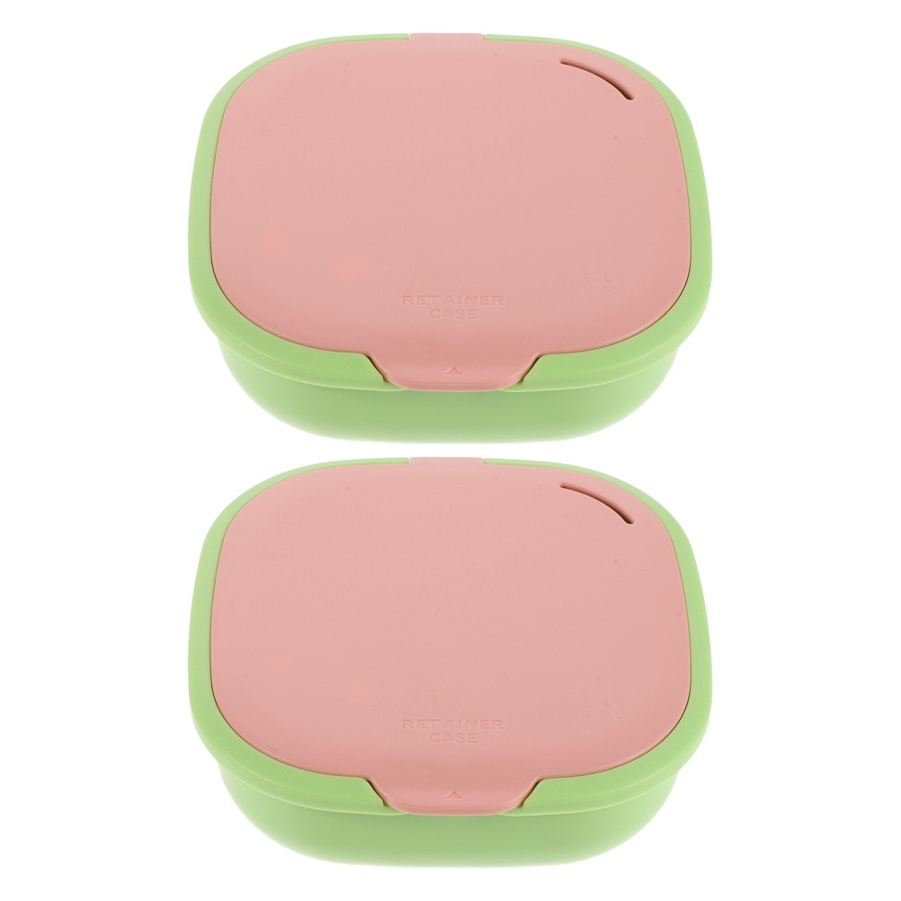 2 Pcs Compact Denture Case Cute Slim Retainer Aligner with Mirror