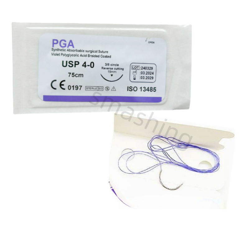 50Pcs Dental Absorbable Oral Surgical Suture Violet PGA 4-0 75cm 3/8 Reverse Cut