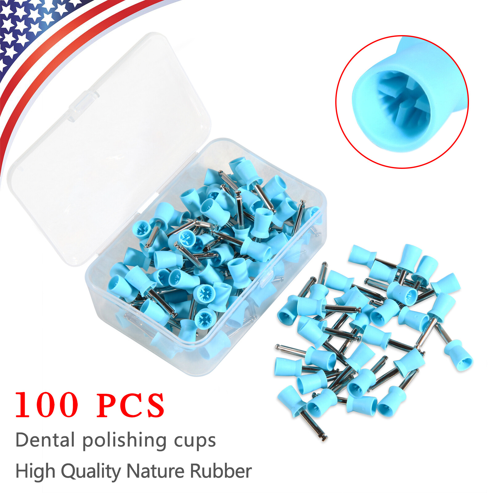 100 pieces Dental Prophy Cup Rubber Polish Polishing Tooth Latch Type Blue sx