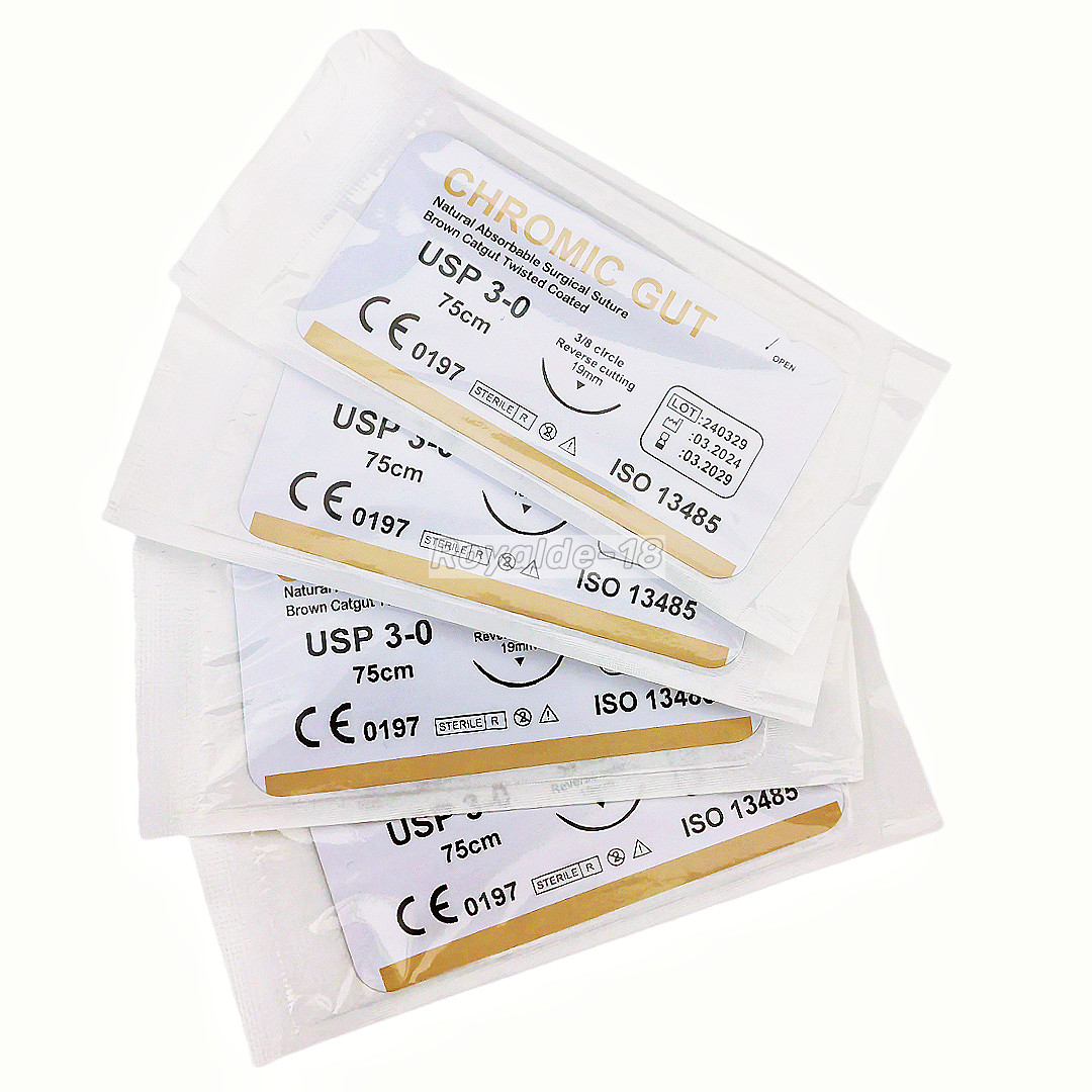 Absorbable Dental Oral Surgical Sutures CHROMIC GUT 3/0 PGA 4/0 Natural Needled