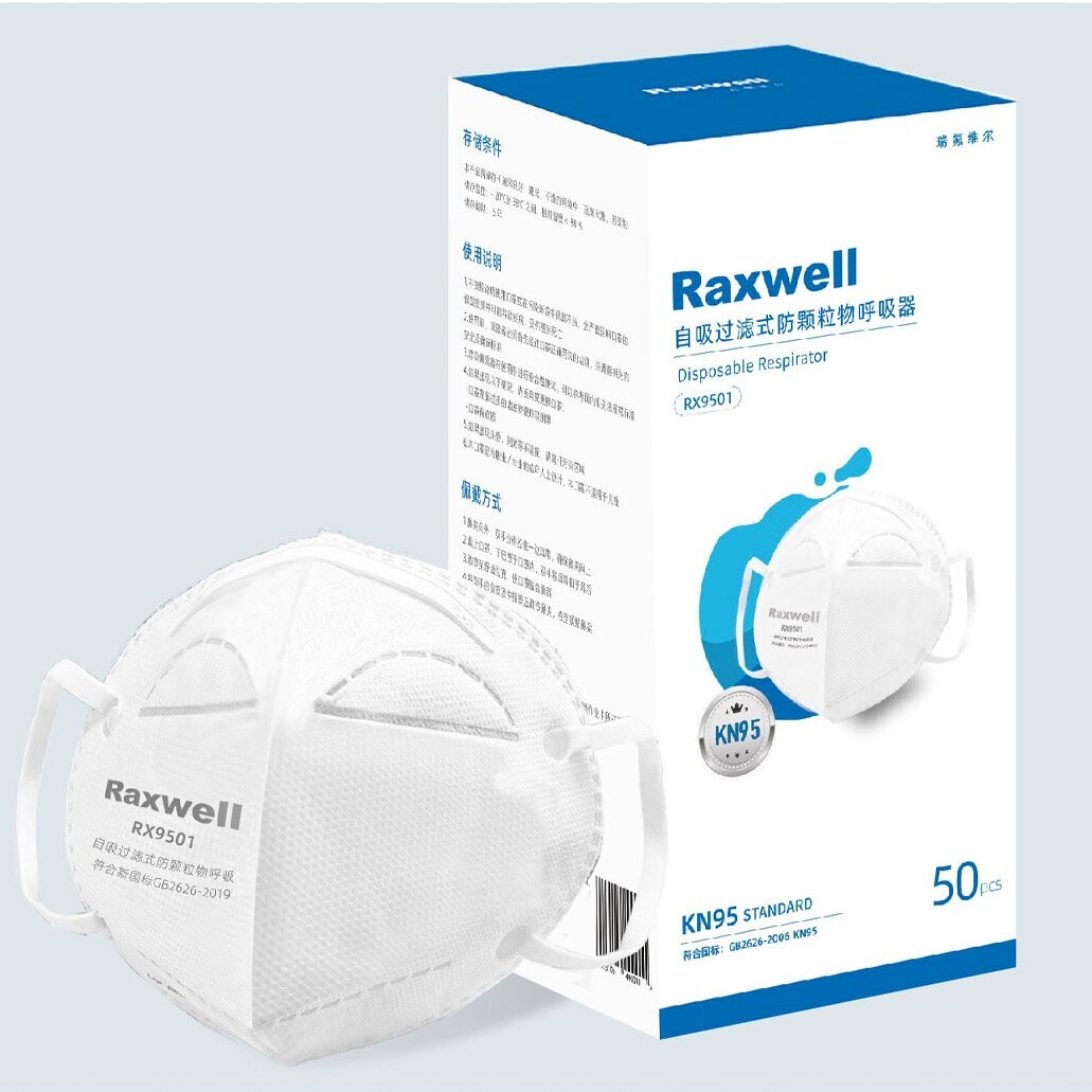KN95 Face Mask Respirator Raxwell RX9501 Approved & Whitelisted BFE 99% 50 MASKS