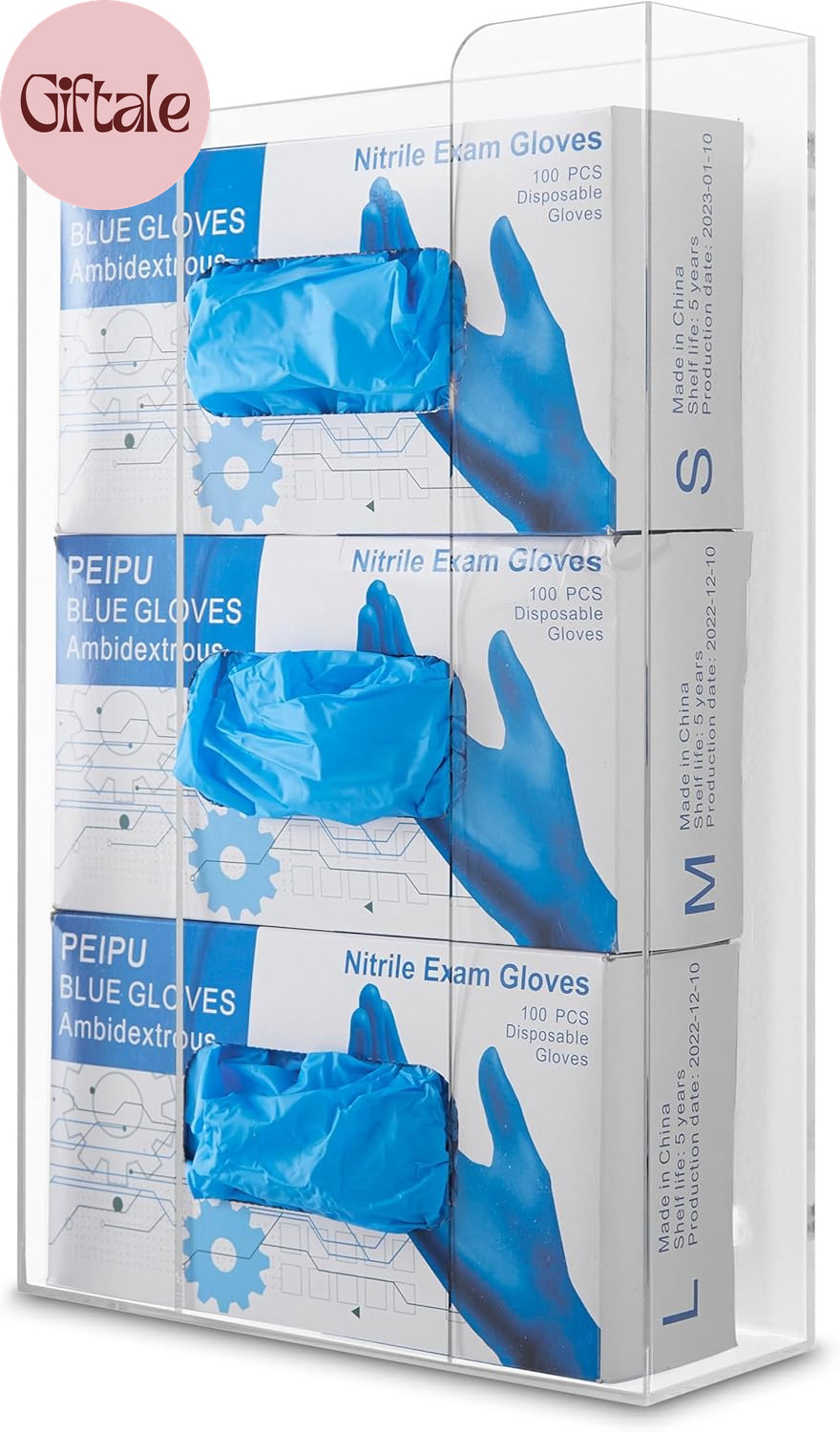 Triple Acrylic Gloves Dispenser, Tissue Box Shelf, Glove Holder Wall Mount, for