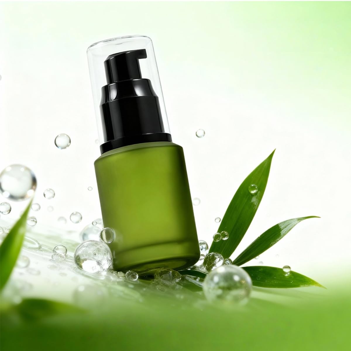1PCS 60ML/2OZ Empty Refillable Green Frosted Glass Bottles with Pump Vial…