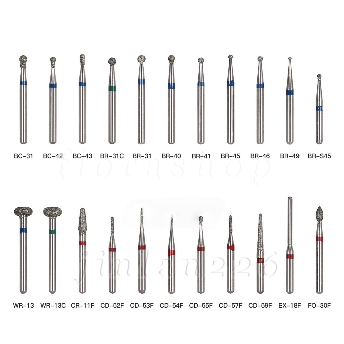 100 Types Dental FG Diamond Burs For High Speed Handpiece Friction Grip 50pcs
