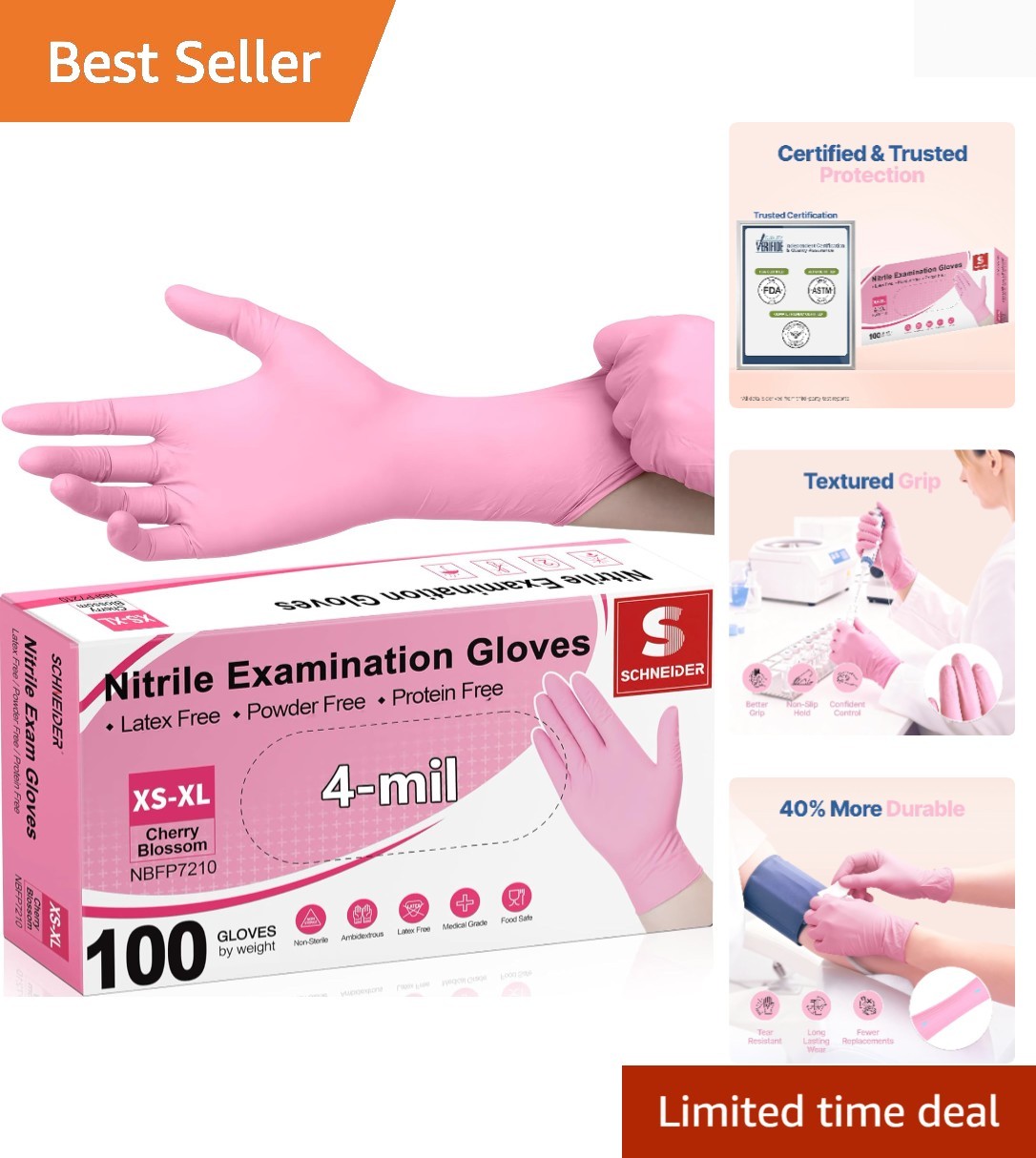 Nitrile Exam Gloves, 4-mil Medical Gloves Disposable Latex Free, Powder Free,…