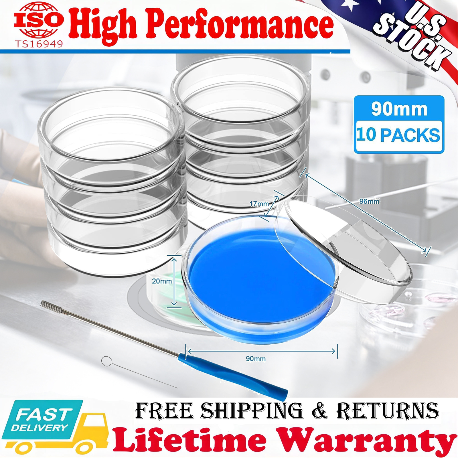 10 Pack 90mm Glass Petri Dishes with Lids Autoclavable Lab Petri Plates Reusable