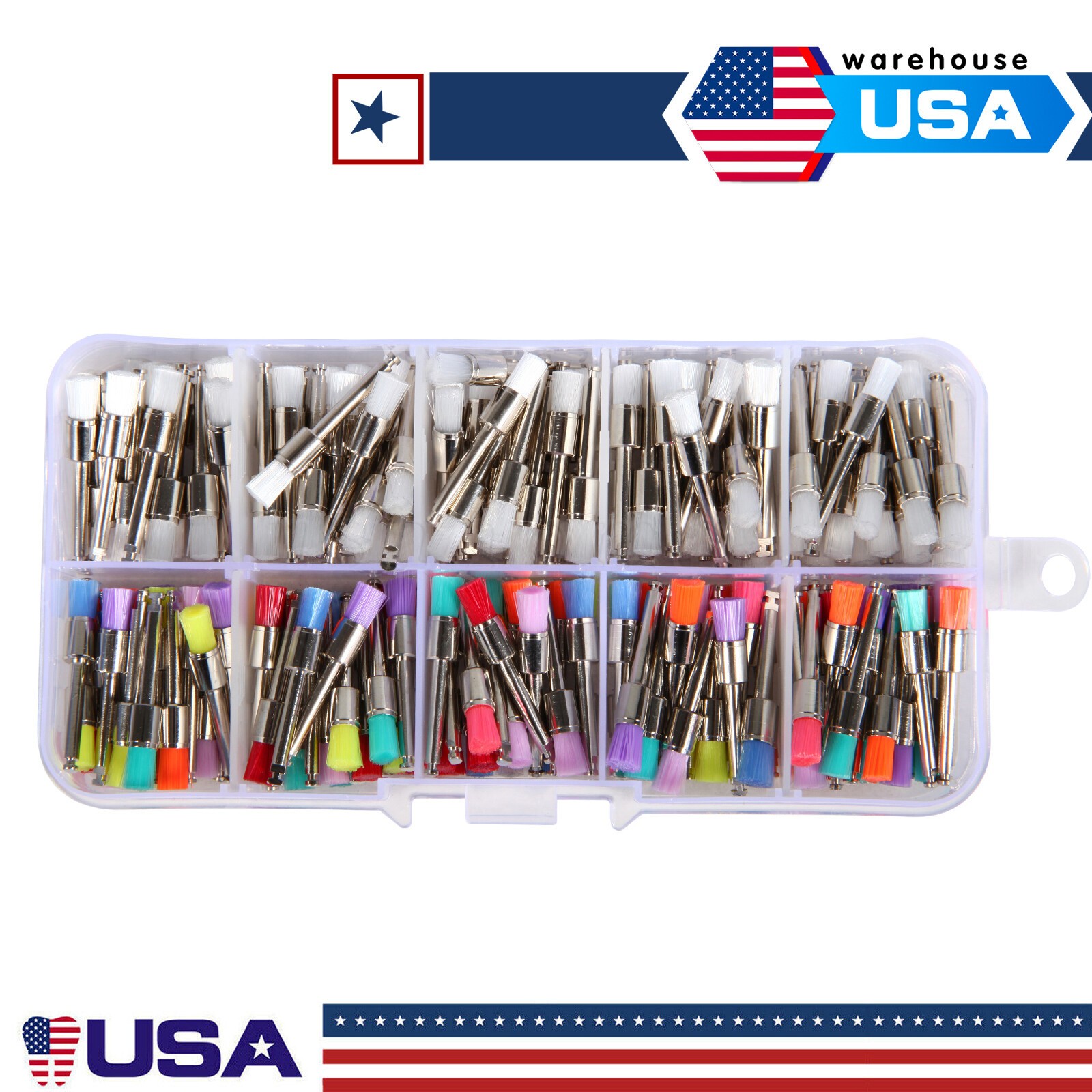200 Pcs Dental White&Colorful Nylon Latch Flat Polishing Polisher Prophy Brushes